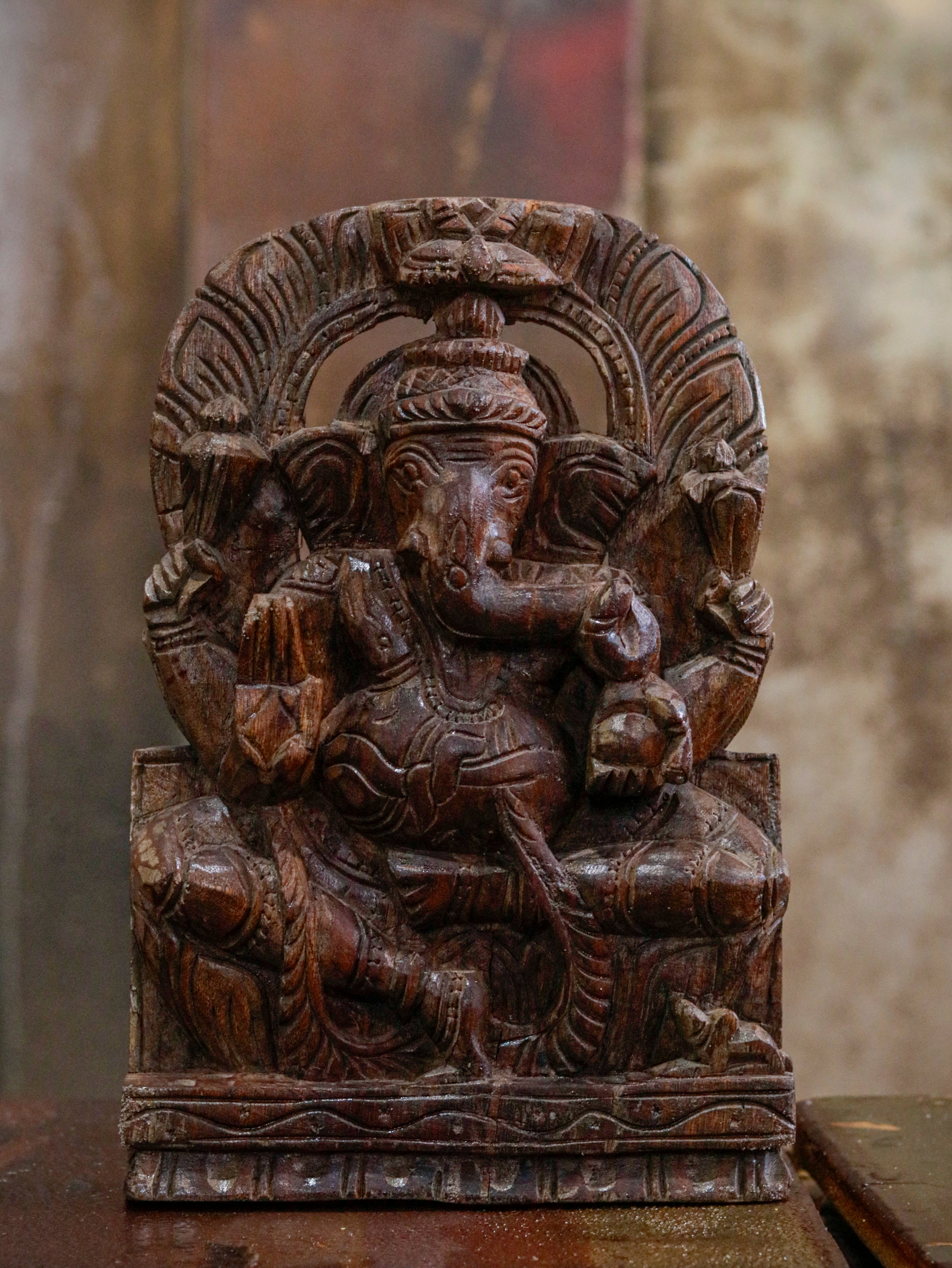 Engraved Lord Ganesh Handmade Carved Wooden Wall Decor Traditional Décor
