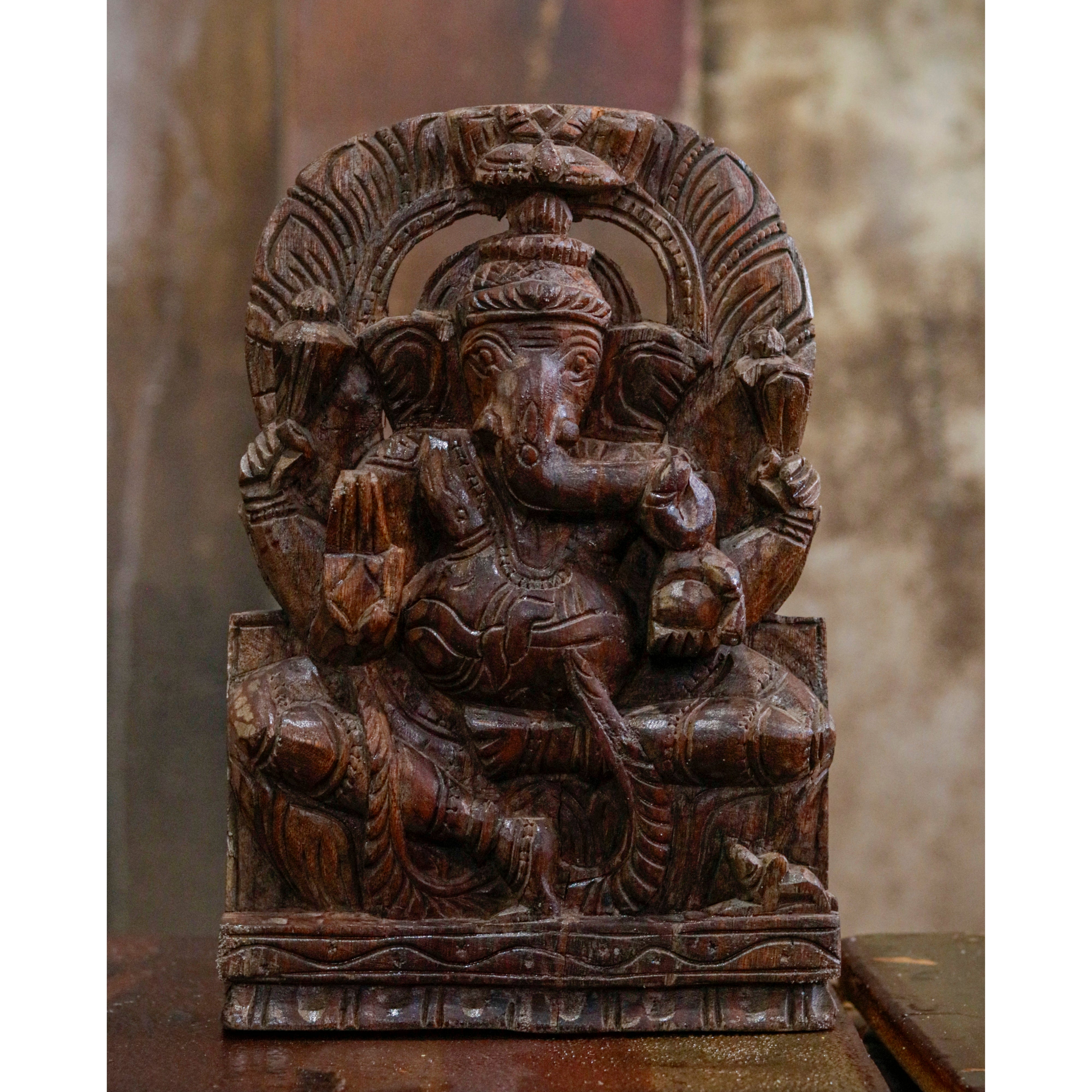 Engraved Lord Ganesh Handmade Carved Wooden Wall Decor Traditional Décor