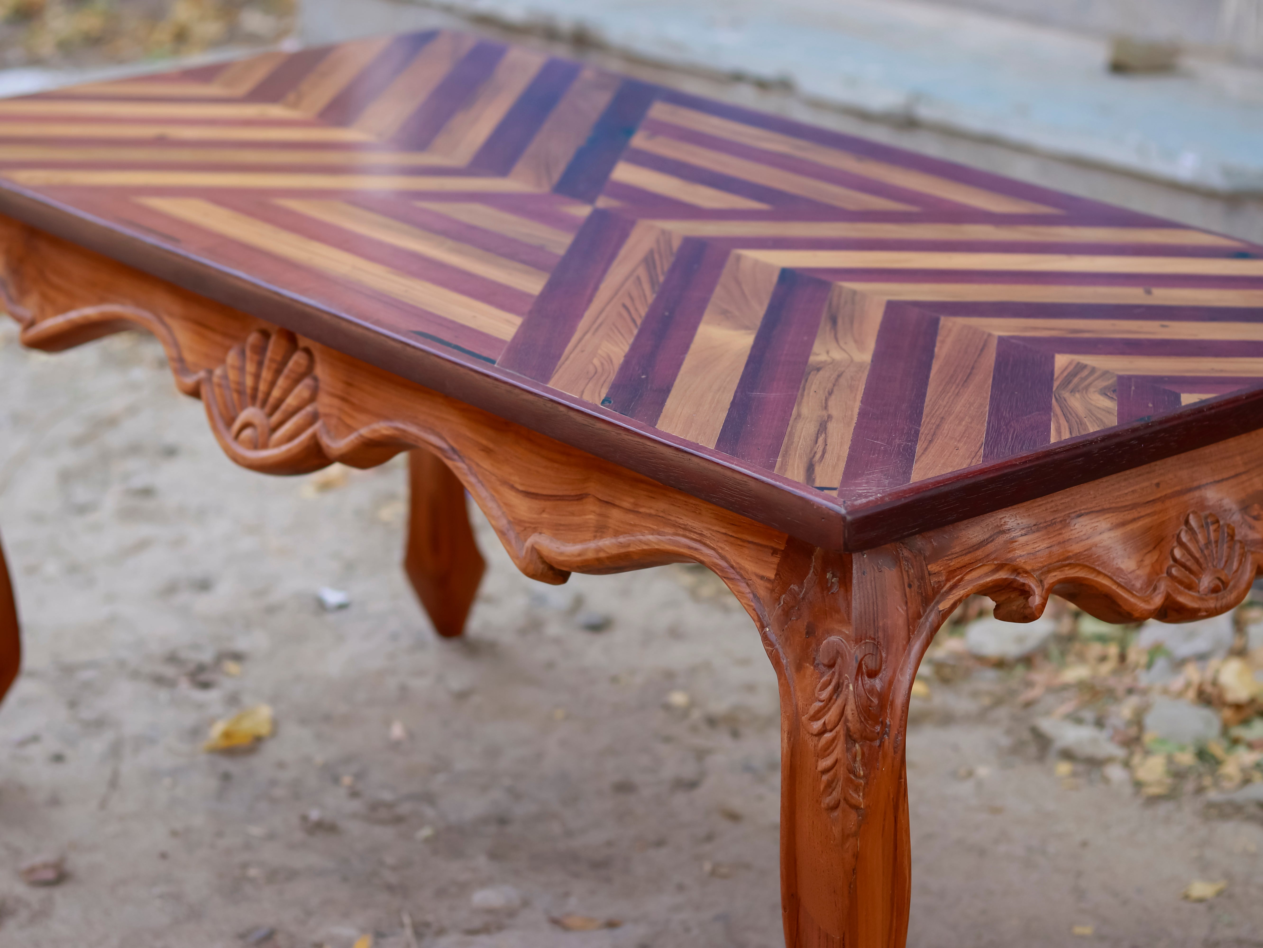 Classic Irish Inlay Border Designed Wooden Handmade Mirror Coffee Table