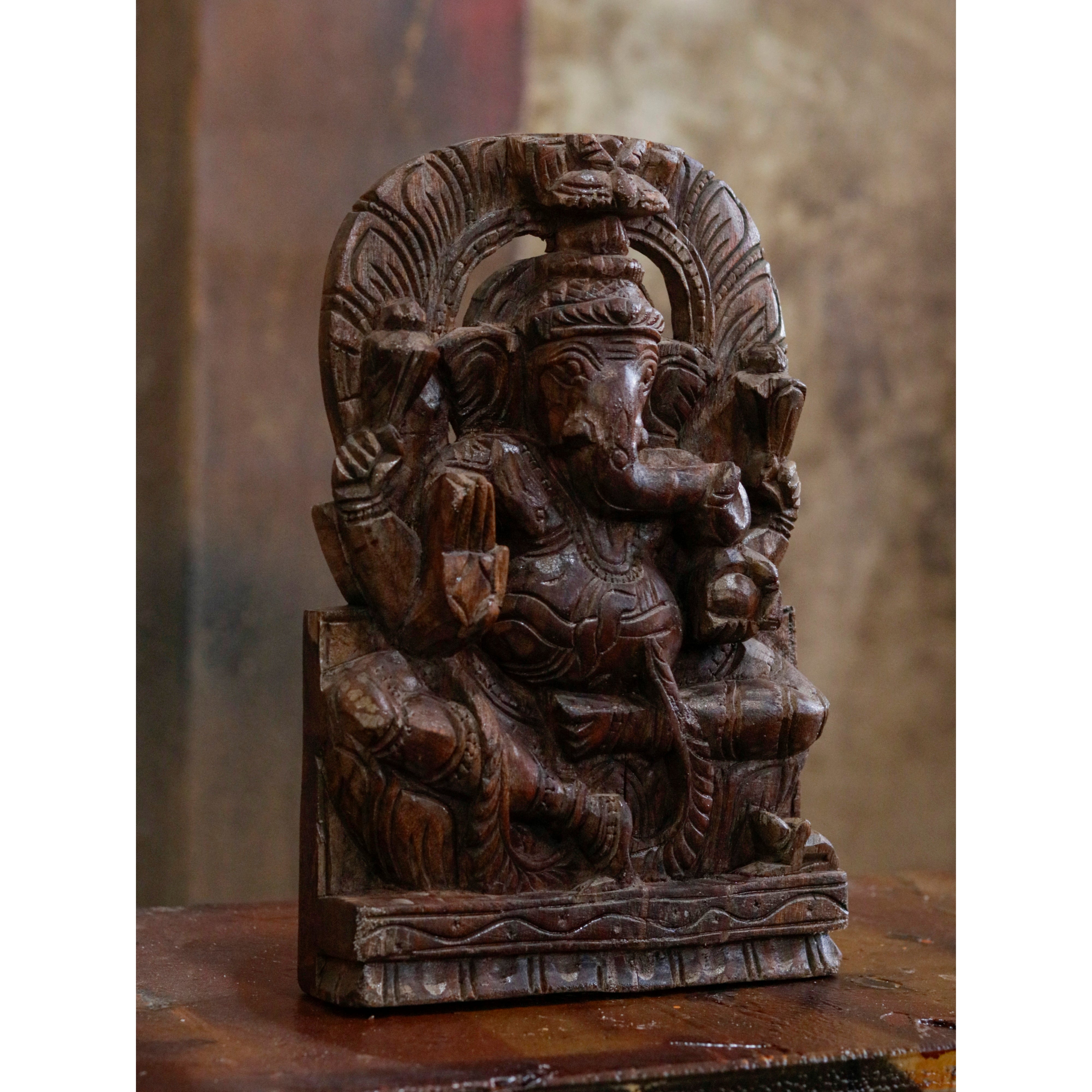 Engraved Lord Ganesh Handmade Carved Wooden Wall Decor Traditional Décor