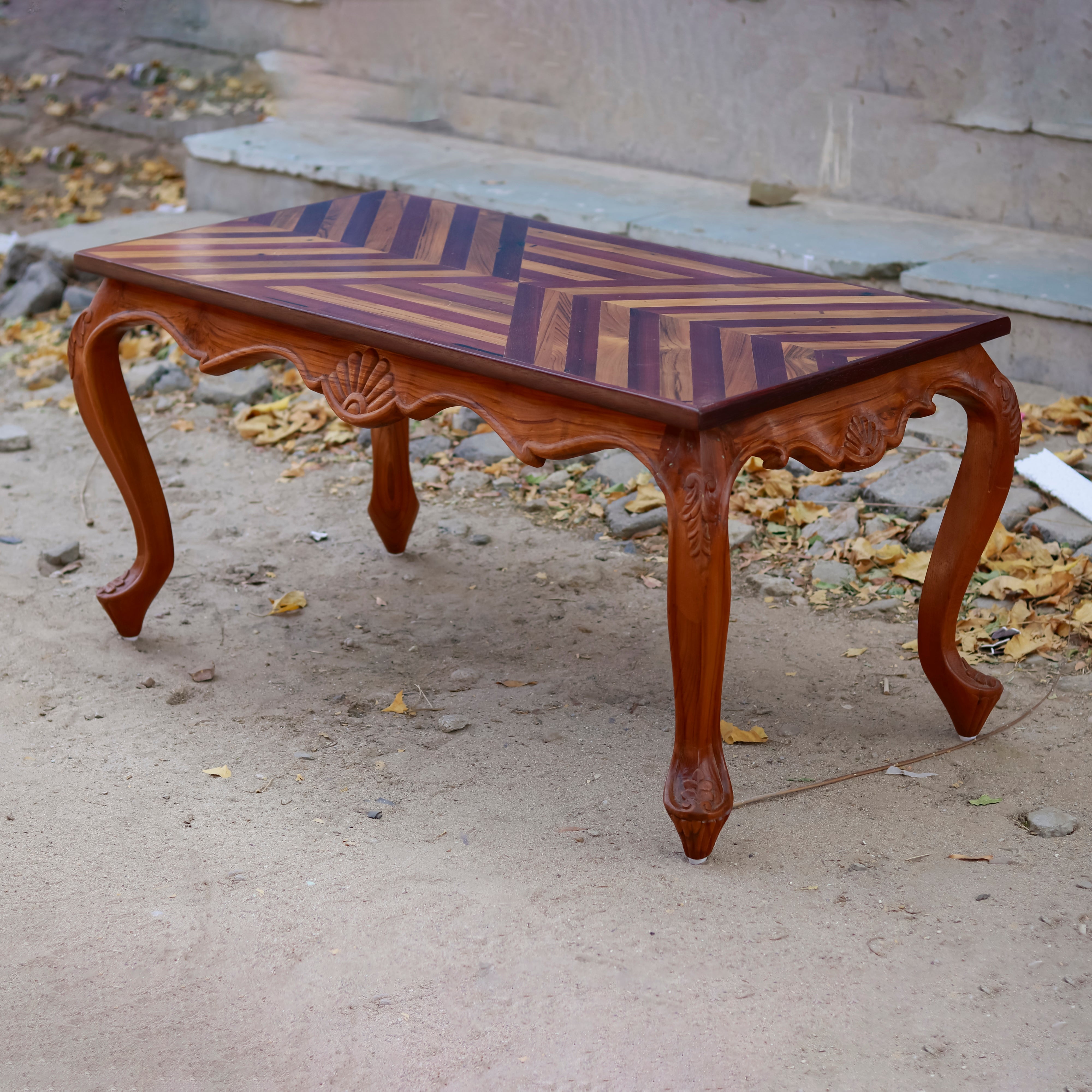 Classic Irish Inlay Border Designed Wooden Handmade Mirror Coffee Table