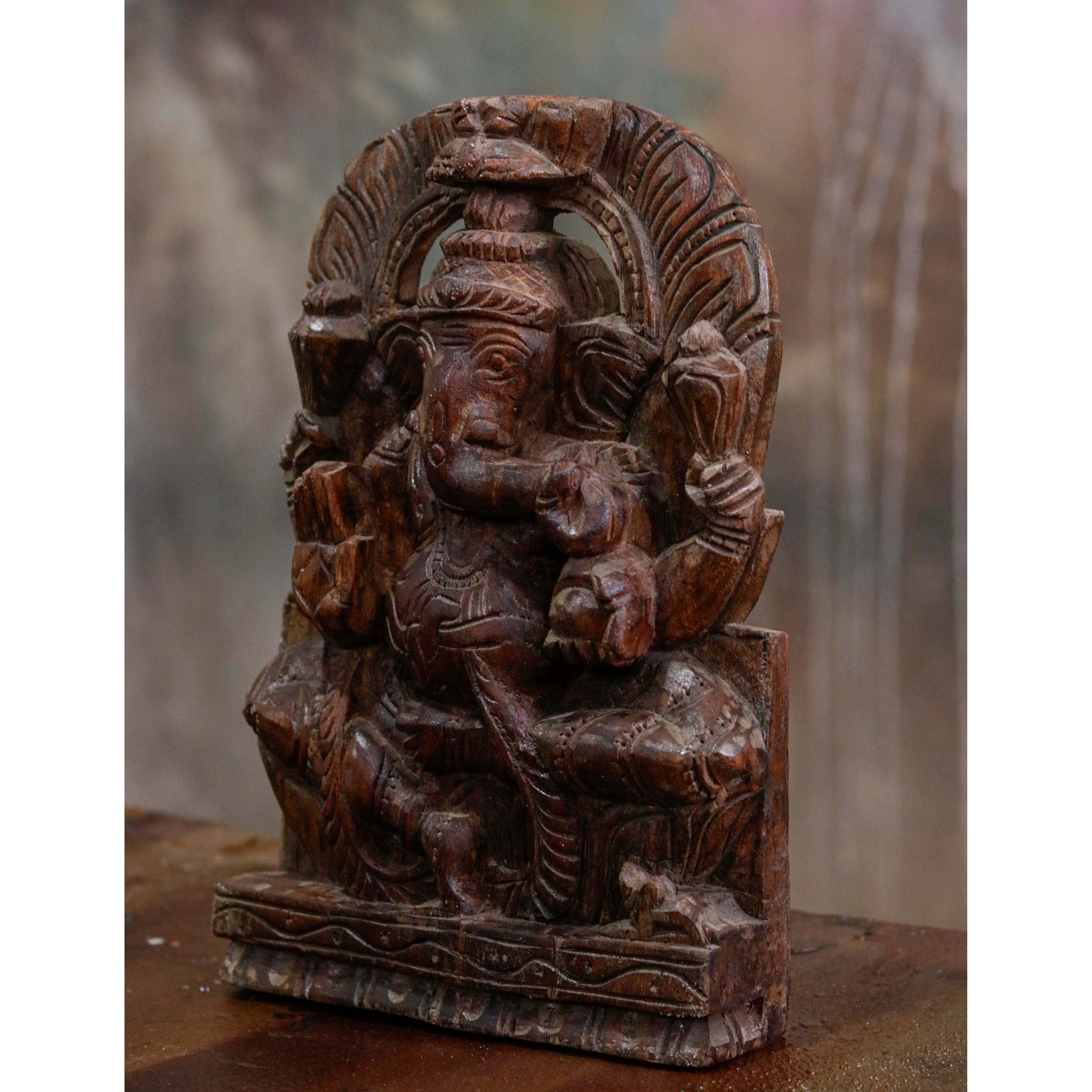 Engraved Lord Ganesh Handmade Carved Wooden Wall Decor Traditional Décor