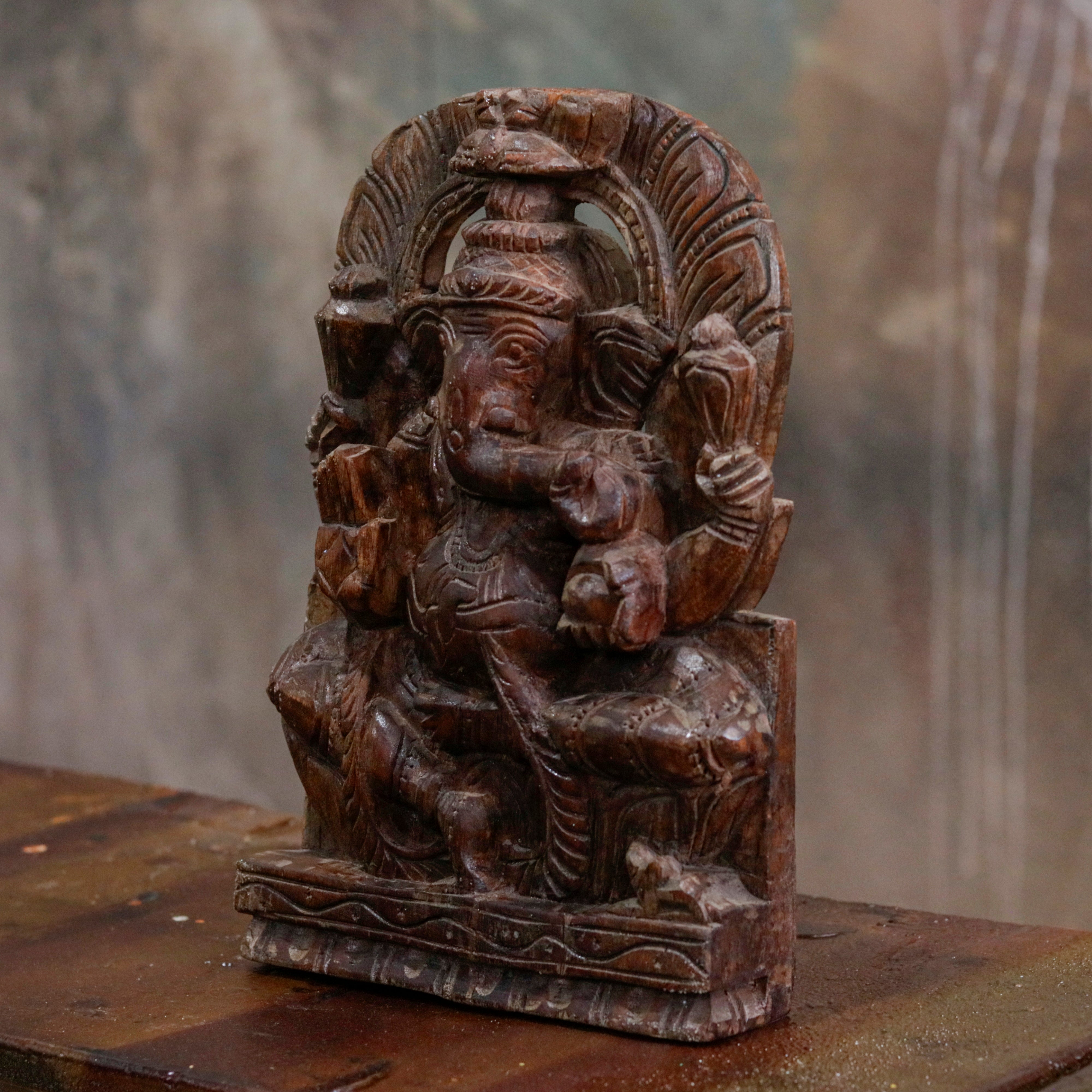 Engraved Lord Ganesh Handmade Carved Wooden Wall Decor Traditional Décor