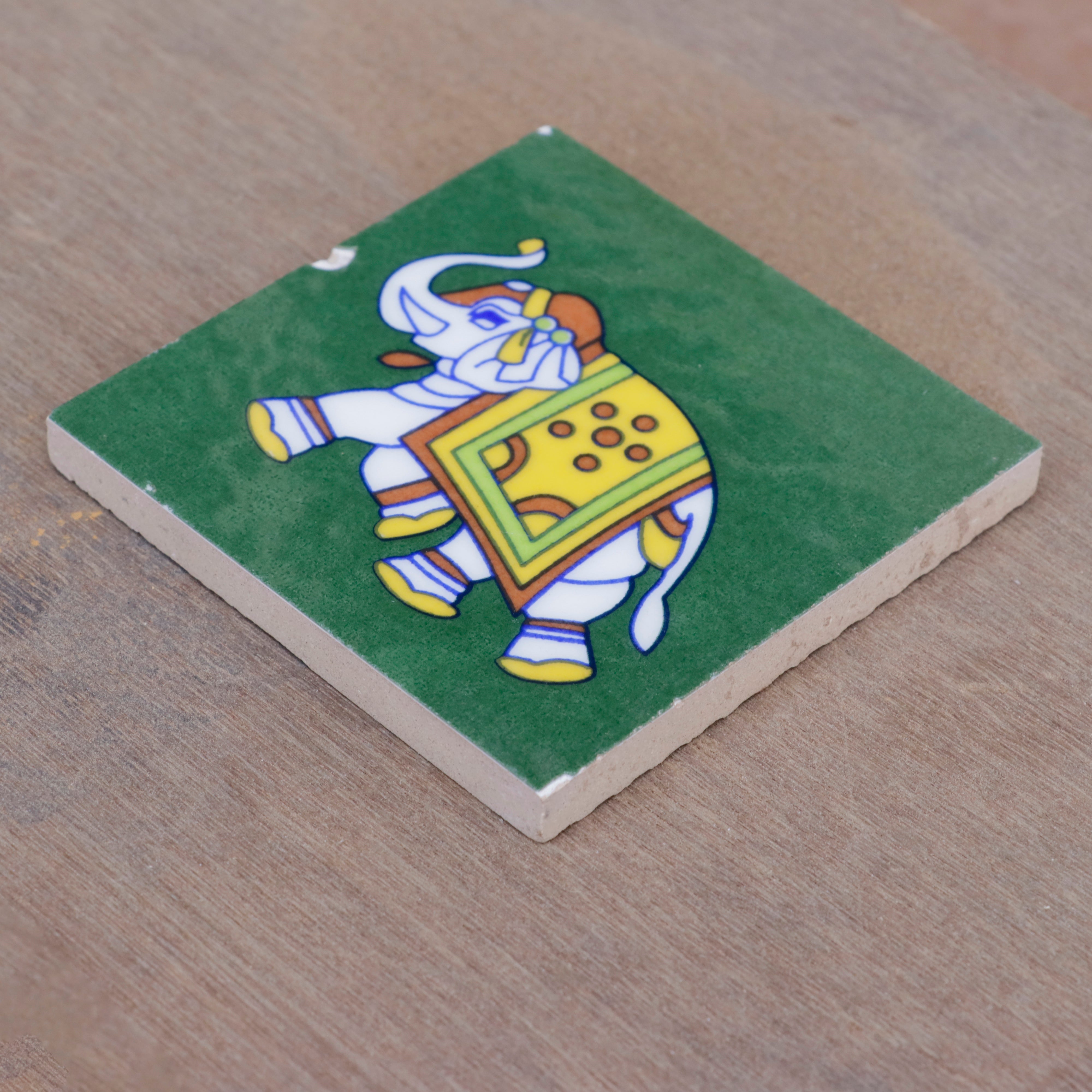 Madgreen Cultural Elephant Designed Ceramic Square Tile Ceramic Tile