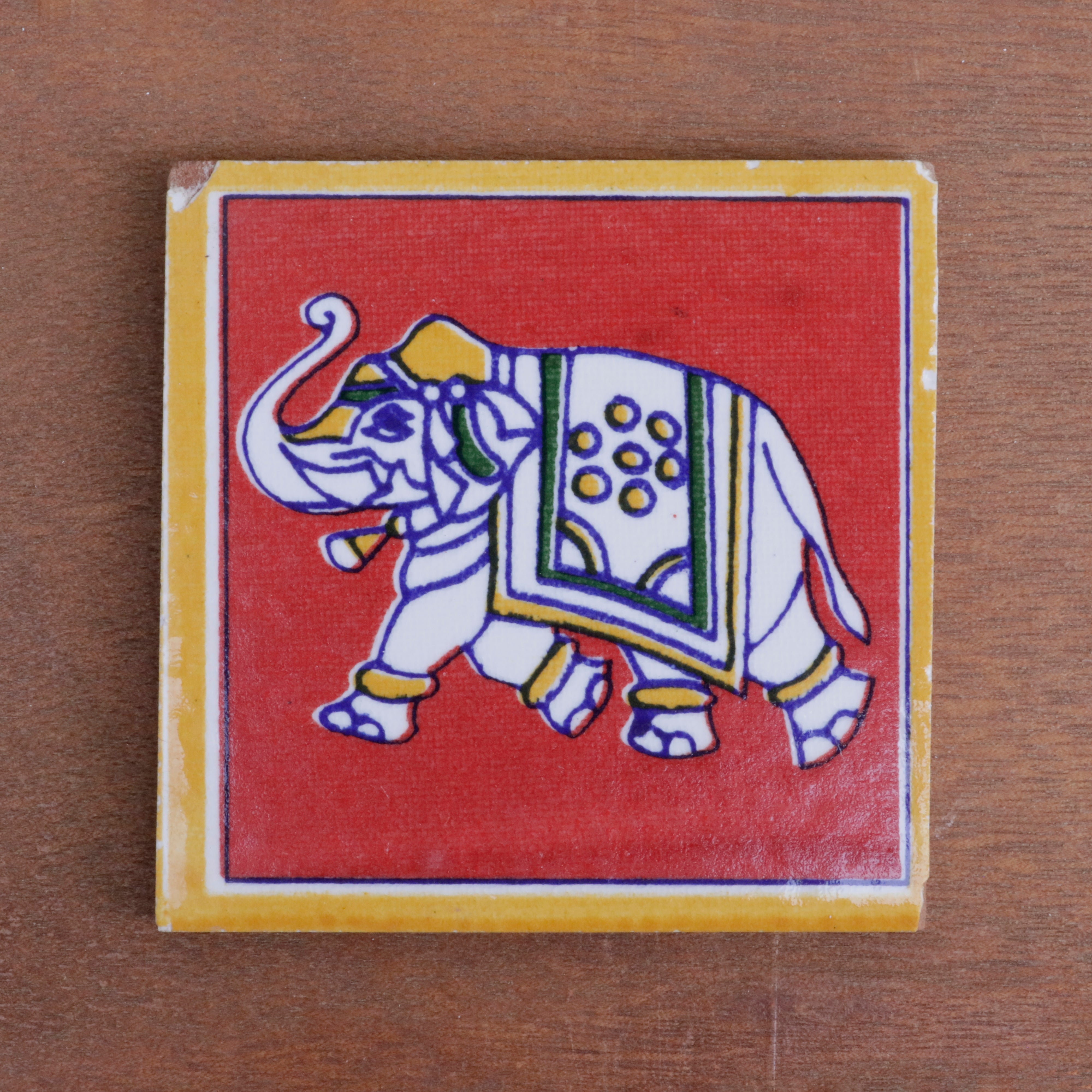 Charming Classic Elephant Designed Ceramic Square Tile Set of 2 Ceramic Tile