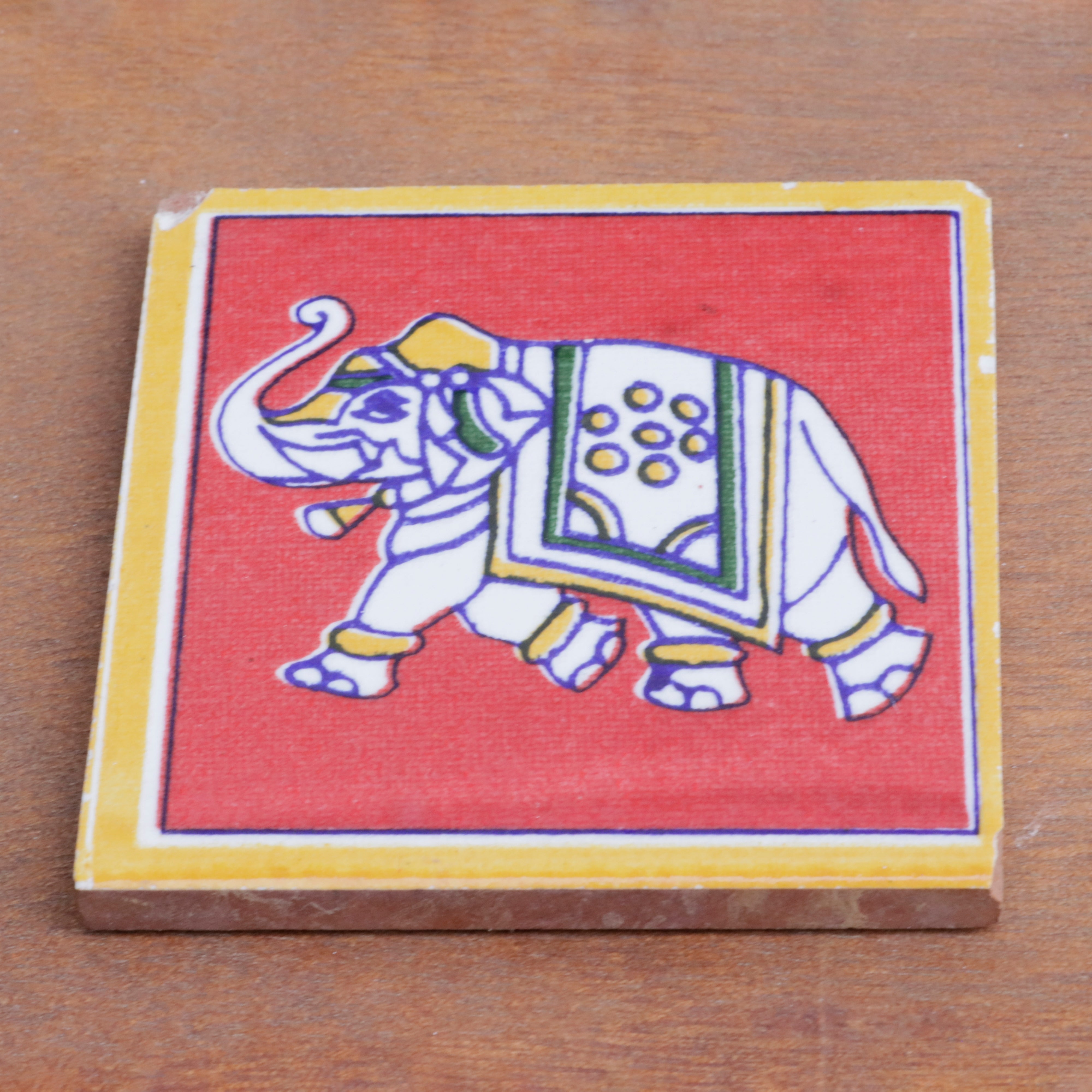 Charming Classic Elephant Designed Ceramic Square Tile Set of 2 Ceramic Tile