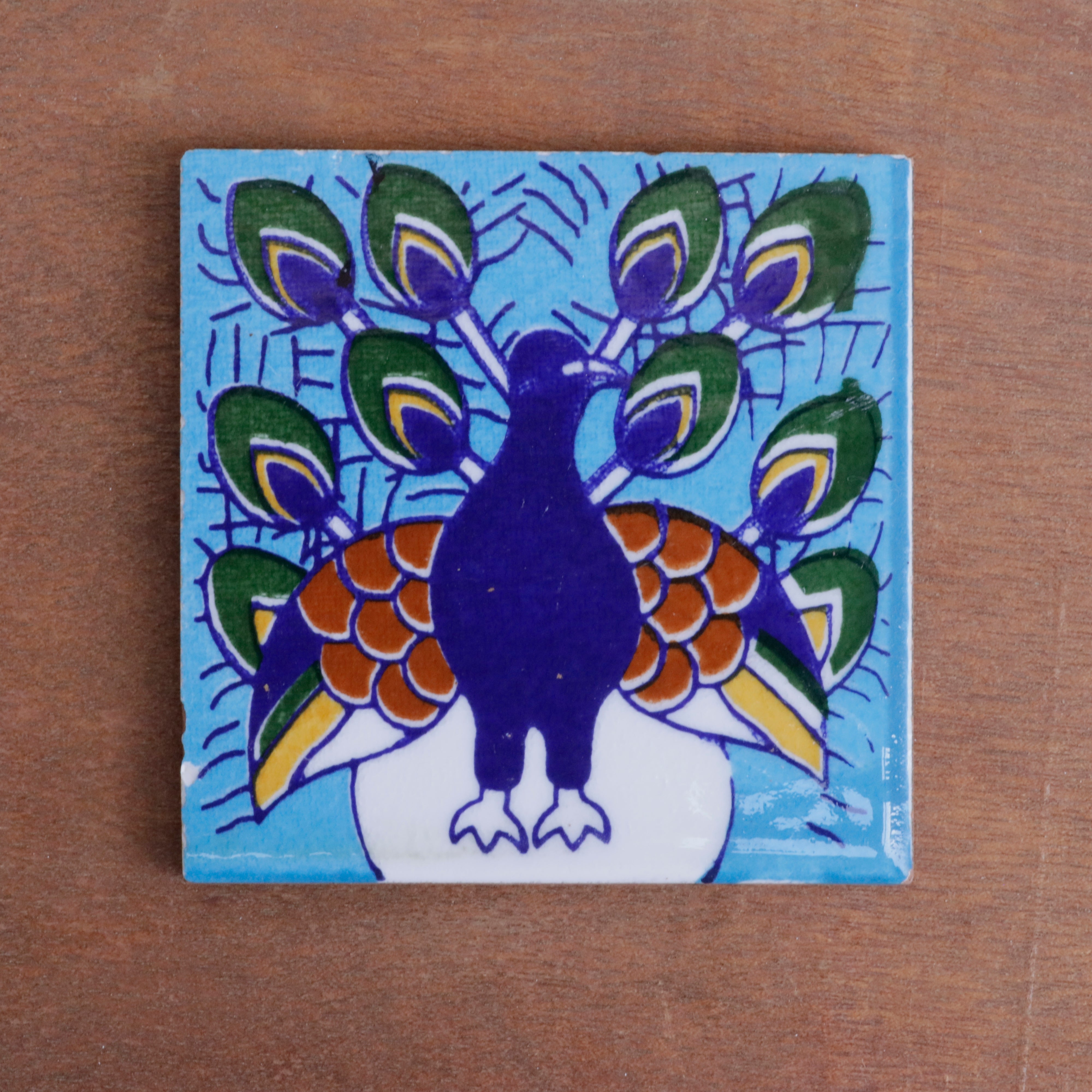 Classic Bold Blue Peacock Designed Ceramic Square Tile Ceramic Tile