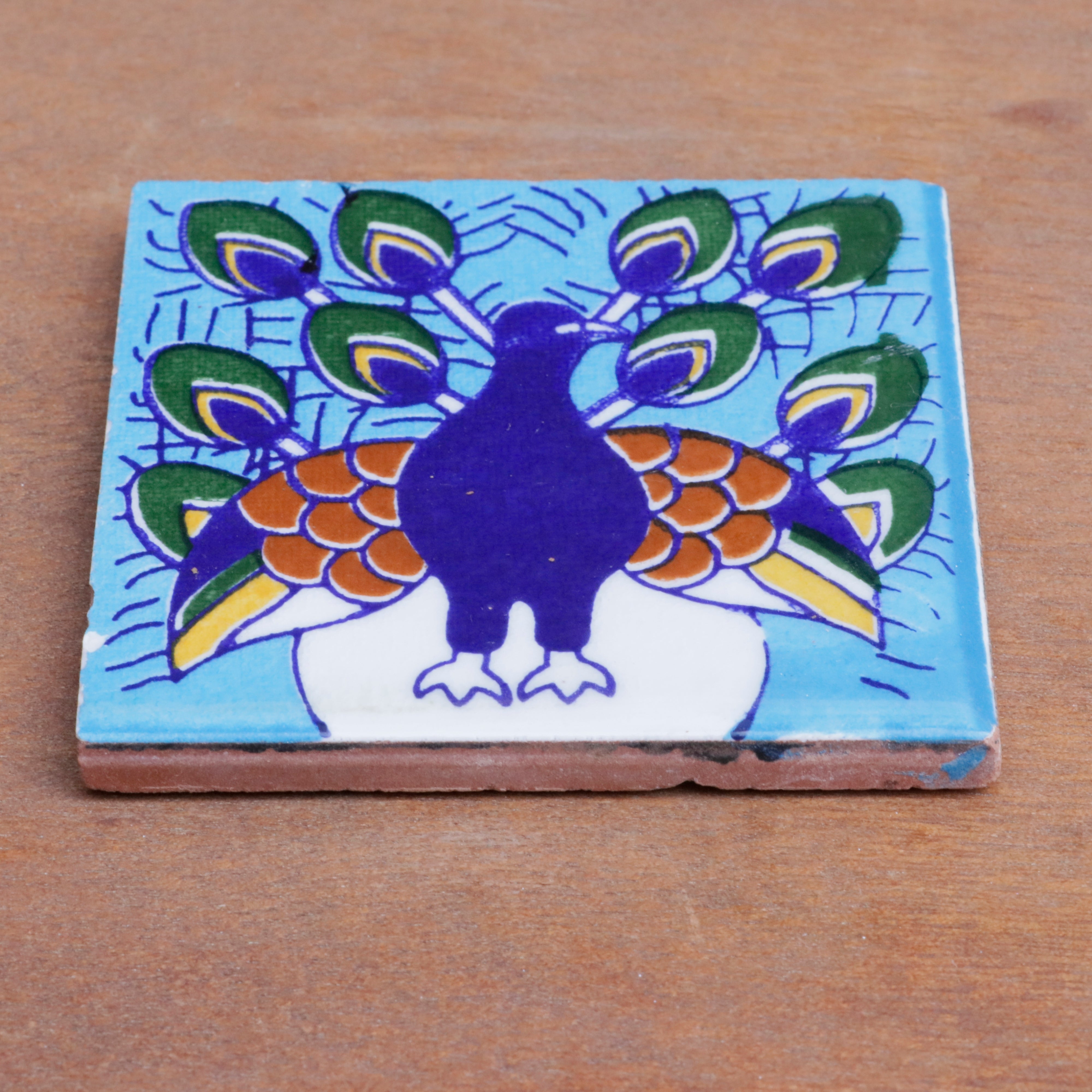 Classic Bold Blue Peacock Designed Ceramic Square Tile Ceramic Tile