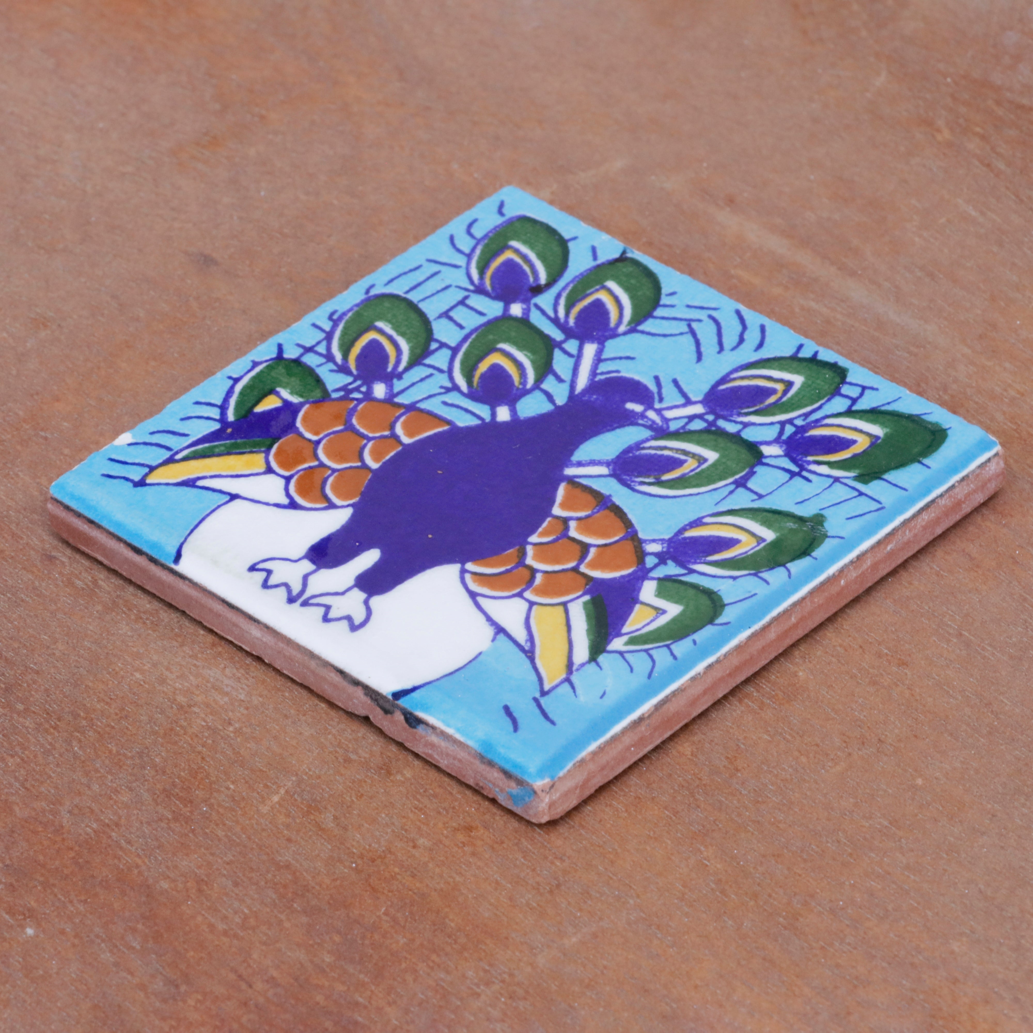 Classic Bold Blue Peacock Designed Ceramic Square Tile Ceramic Tile