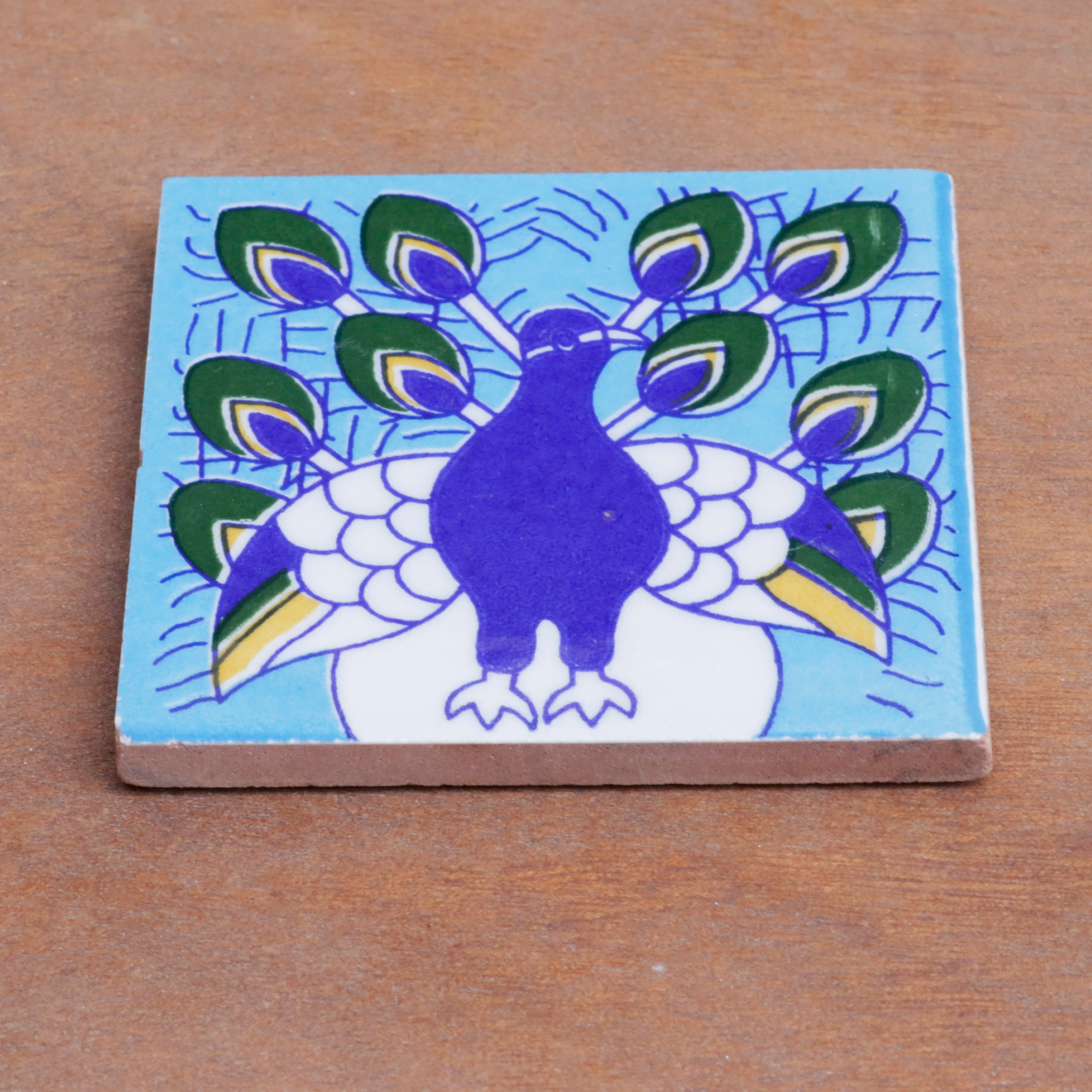 Evergreen Bold Blue Peacock Designed Ceramic Square Tile Ceramic Tile