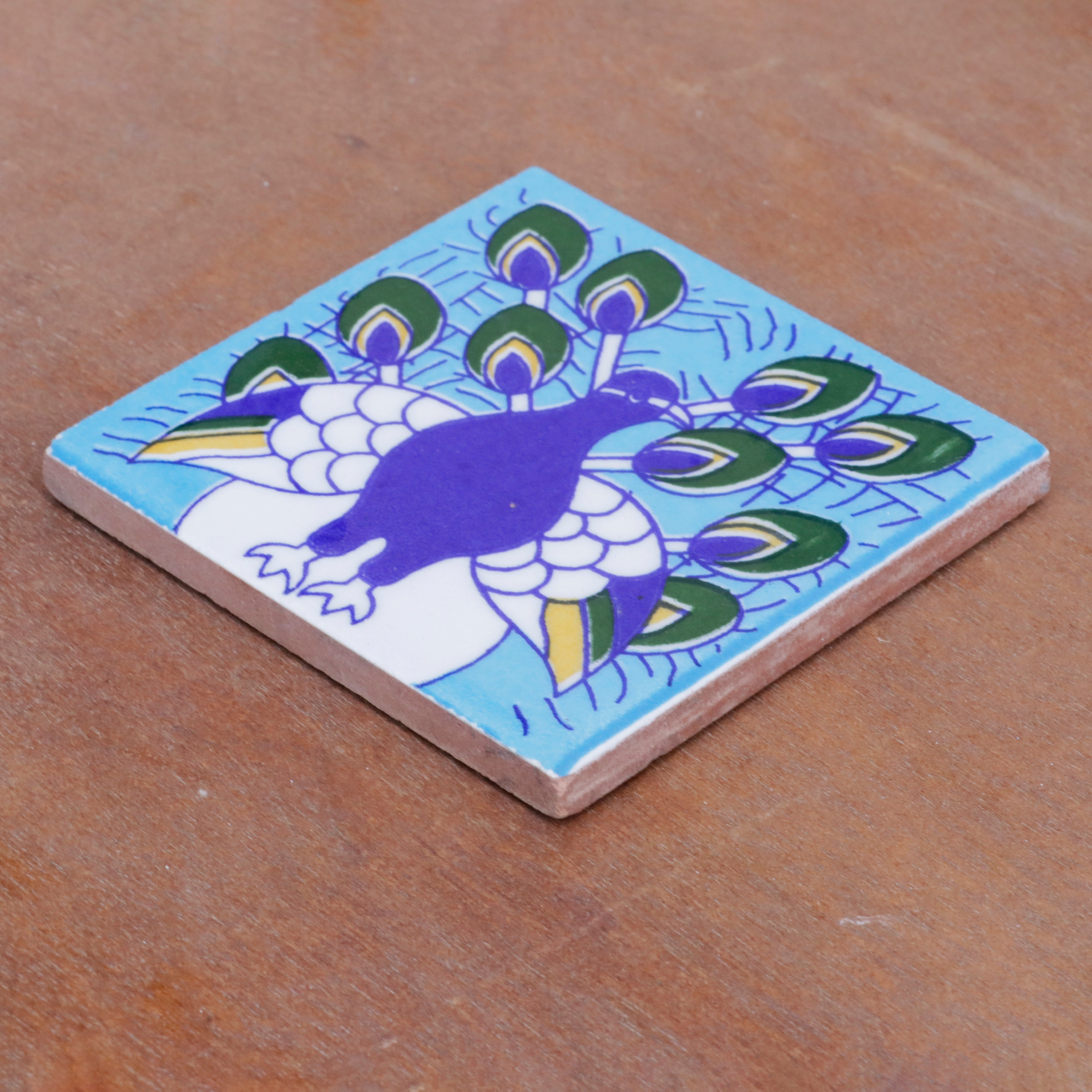 Evergreen Bold Blue Peacock Designed Ceramic Square Tile Ceramic Tile