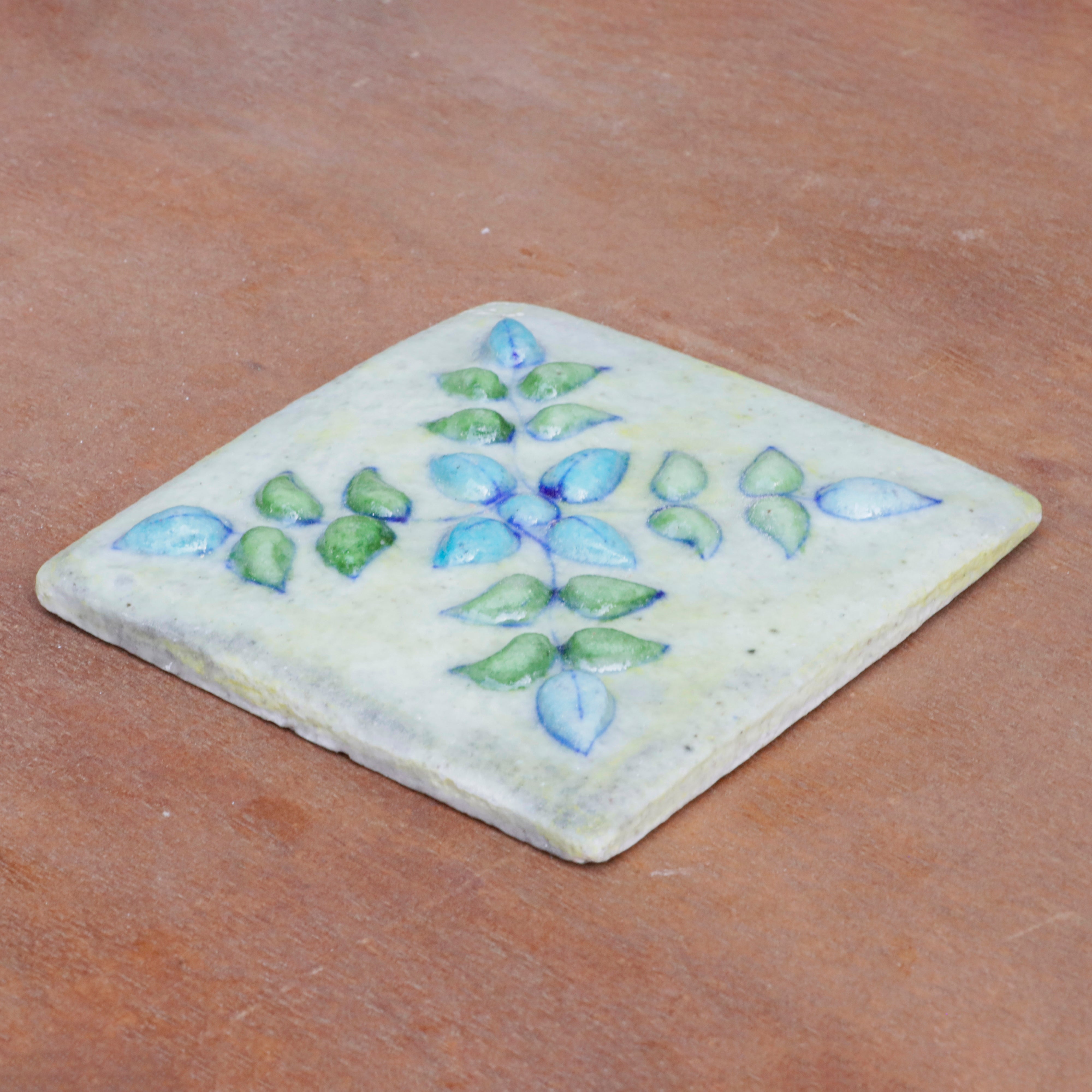 Traditional Flora Embossed Flower Designed Ceramic Square Tile Set of 2 Ceramic Tile