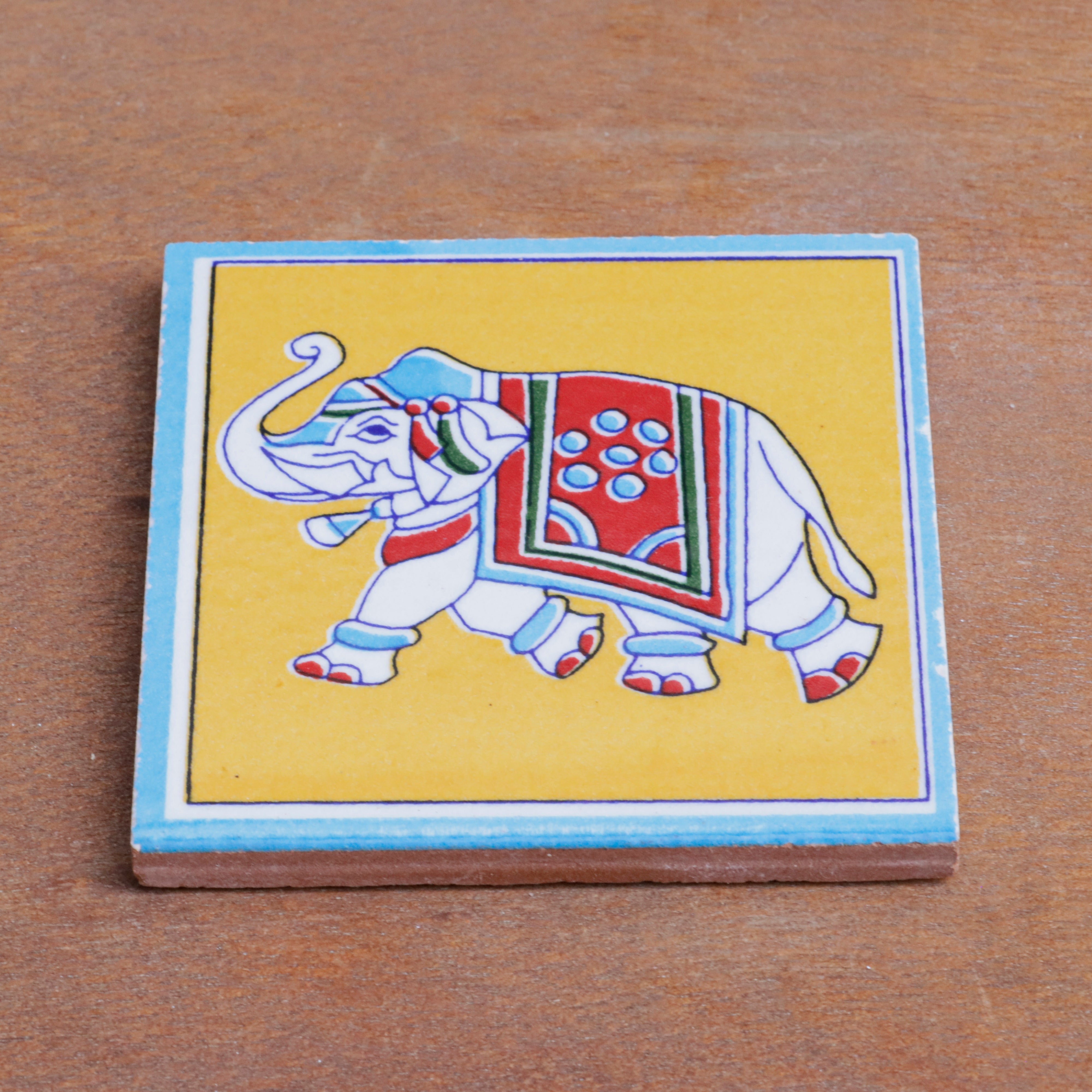 Classic Royal Elephant Designed Ceramic Square Tile Set of 2 Ceramic Tile