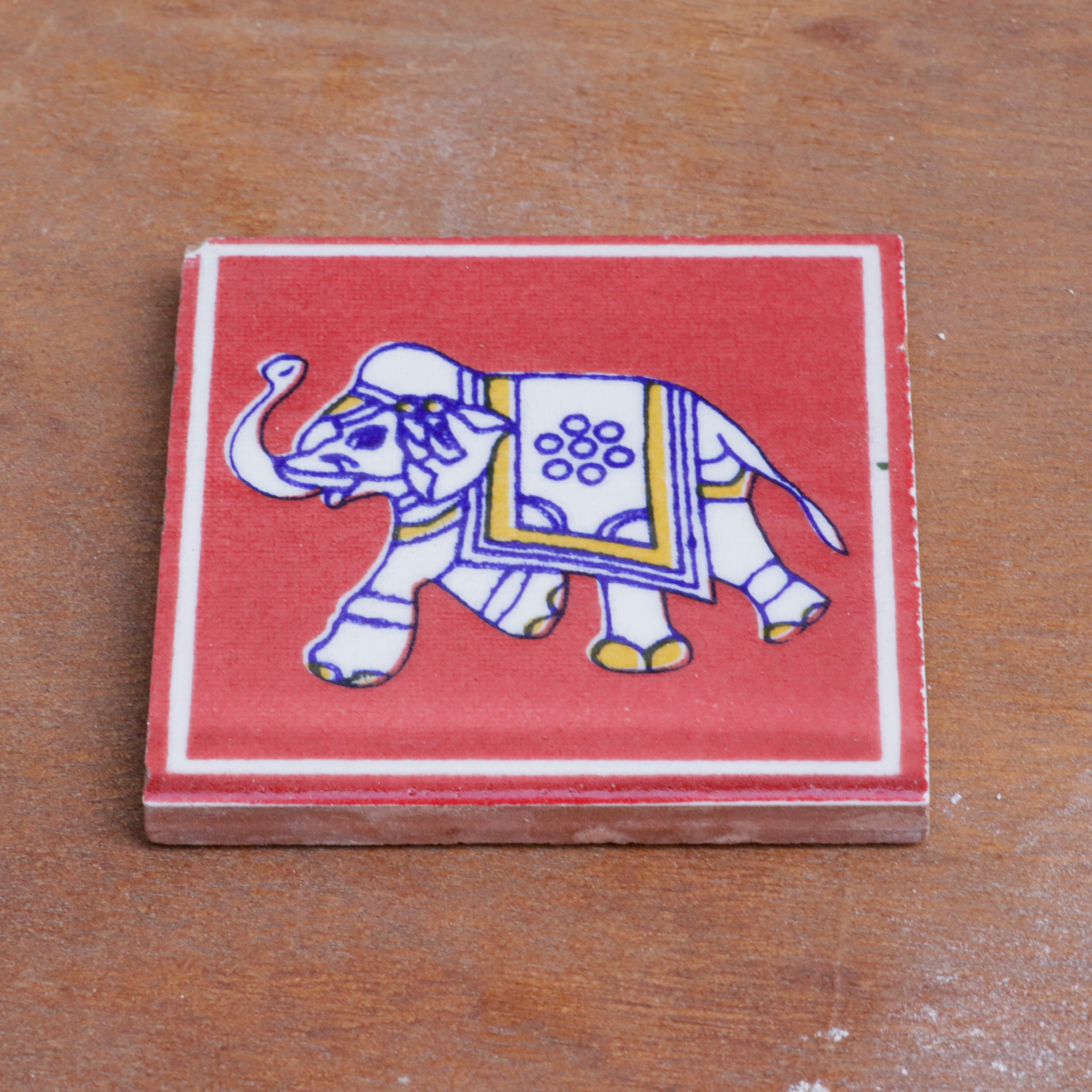 Andresh Antique Elephant Designed Ceramic Square Tile Set of 2 Ceramic Tile