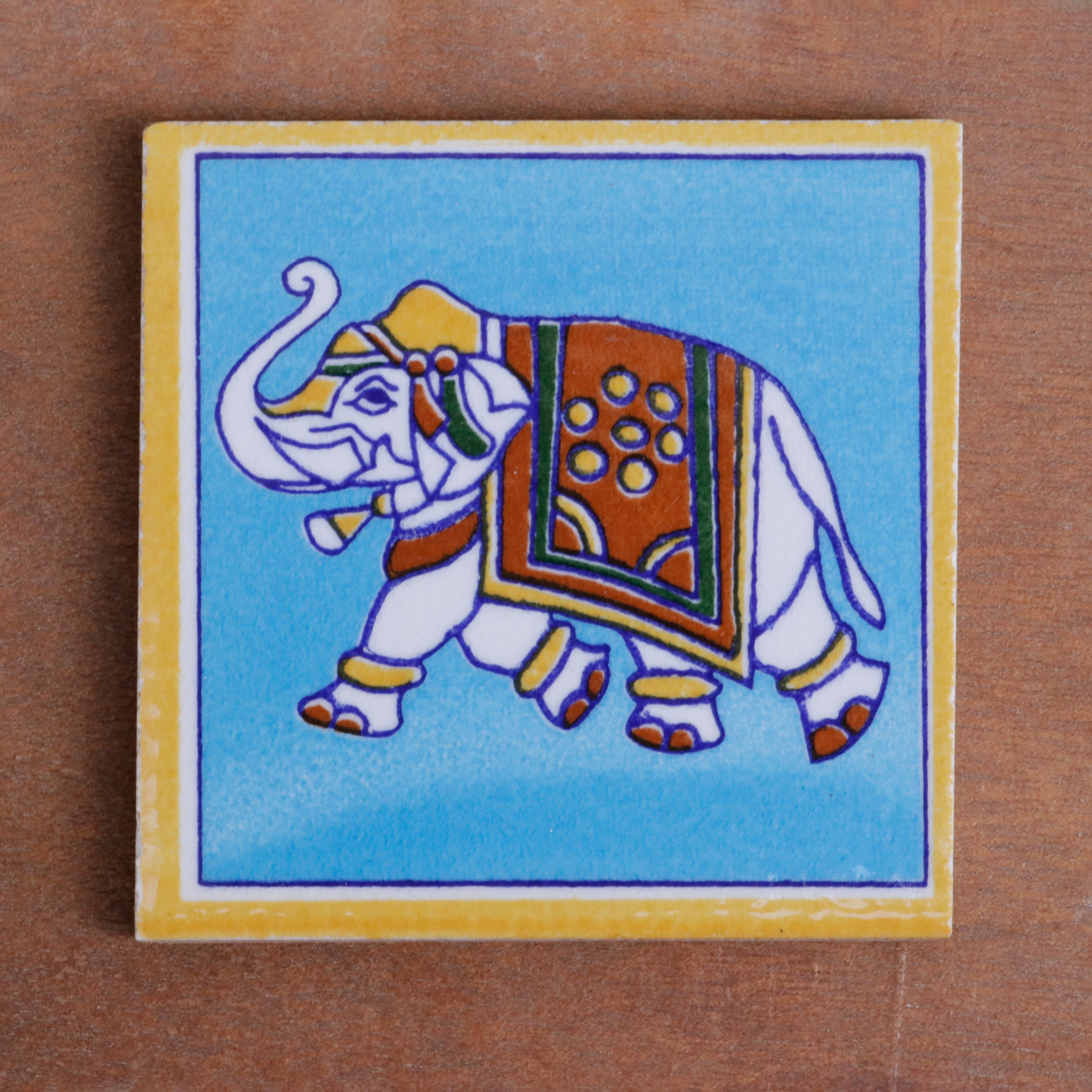 Irish Classic Finished Elephant Designed Ceramic Square Tile Set of 2 Ceramic Tile