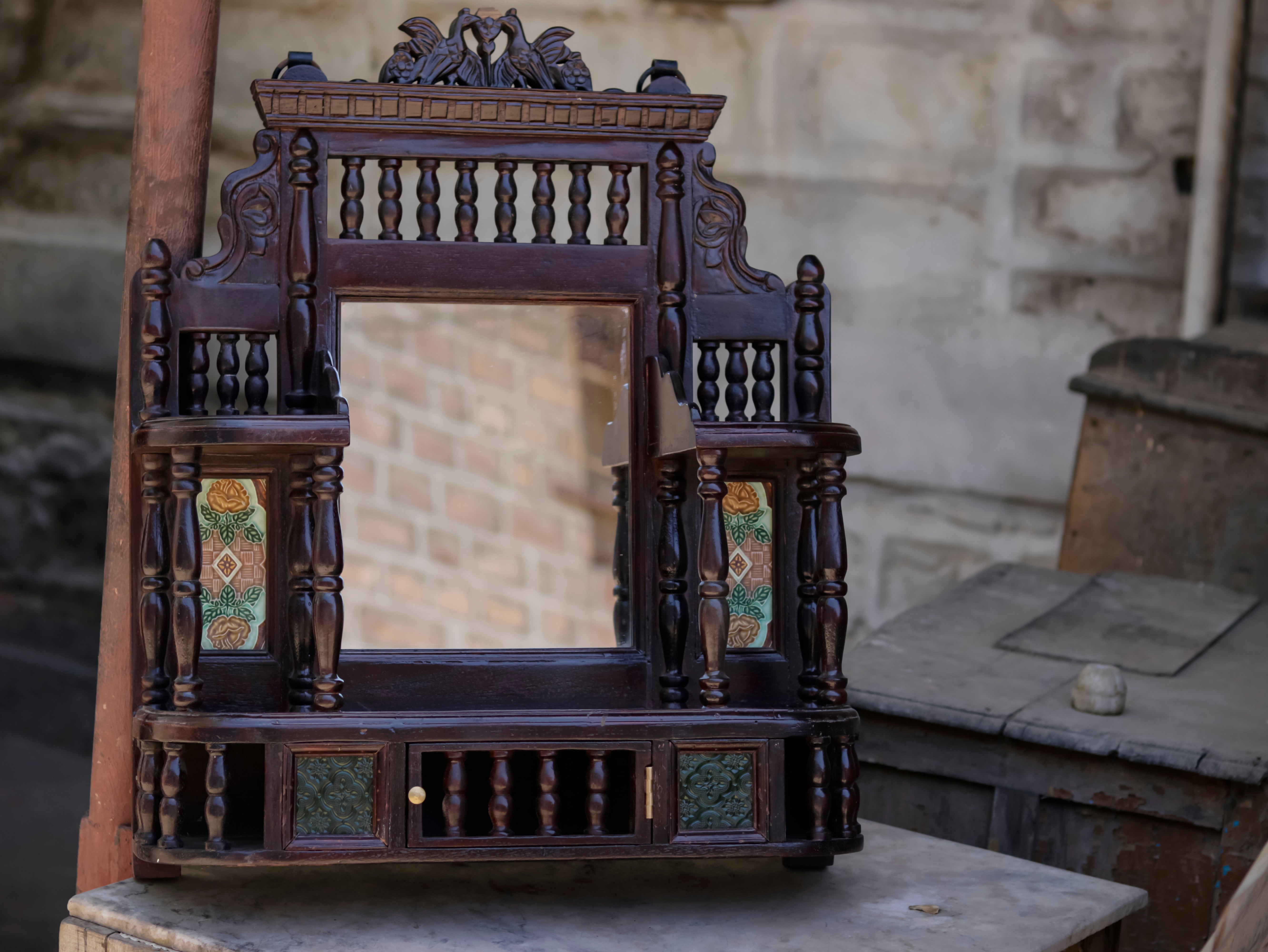 Intricate Carved Teak Wood Mirror Mirror
