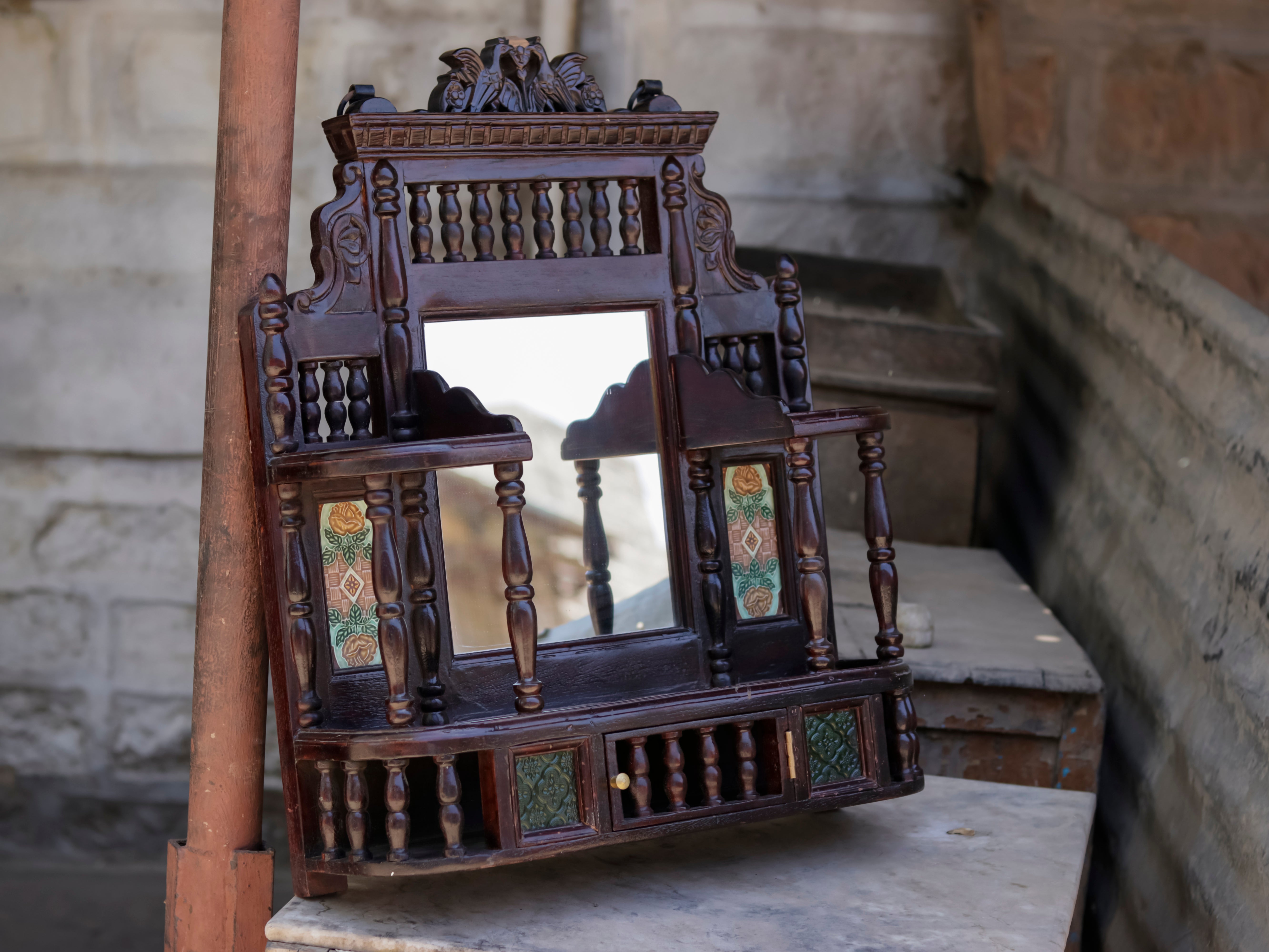 Intricate Carved Teak Wood Mirror Mirror