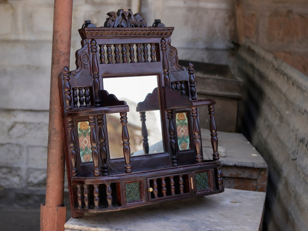 Intricate Carved Teak Wood Mirror Mirror