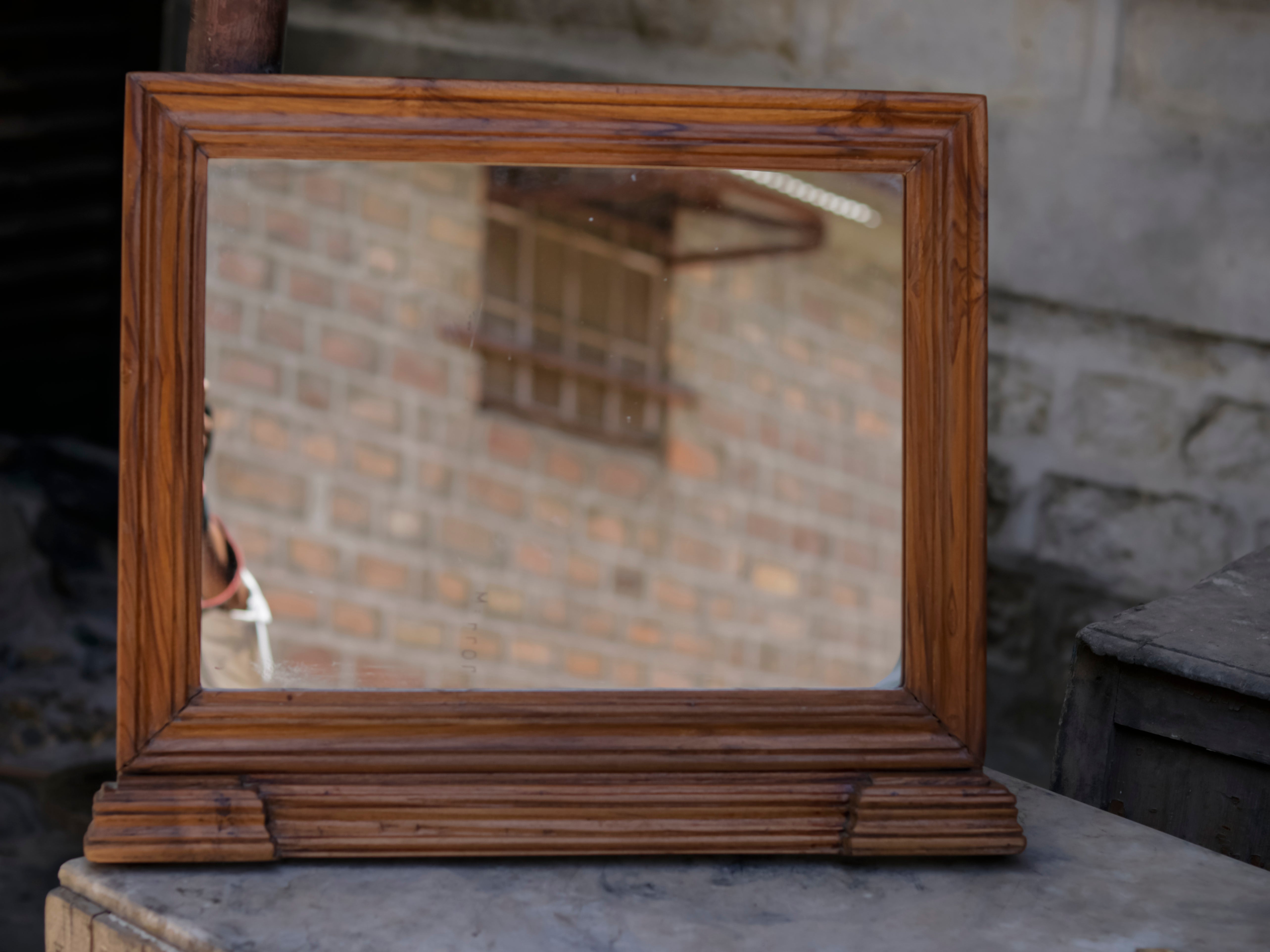 Elegant Strip Square Designed Wooden Handmade Wall Mirror Mirror