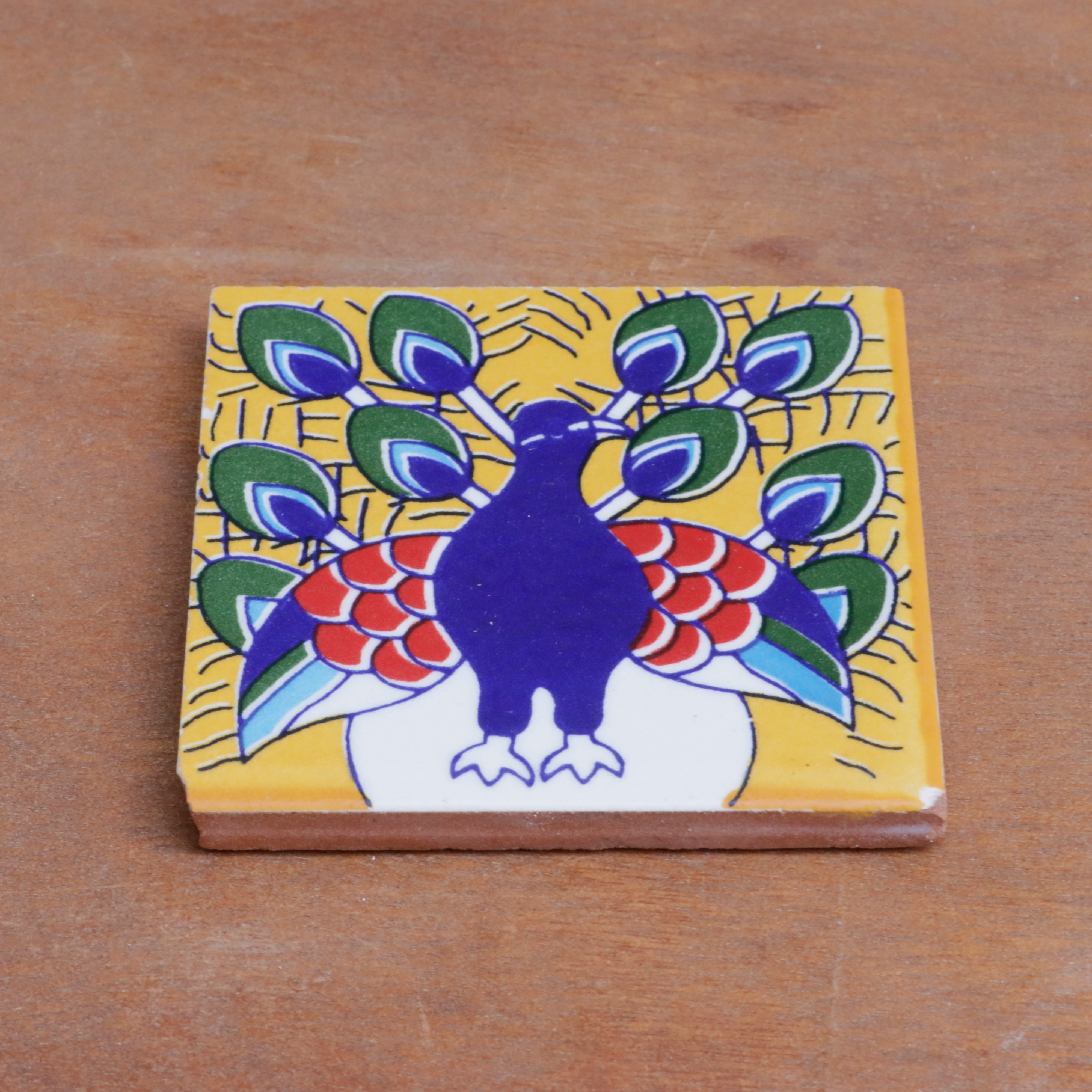 Vintage Bold Blue Peacock Designed Ceramic Square Tile Ceramic Tile