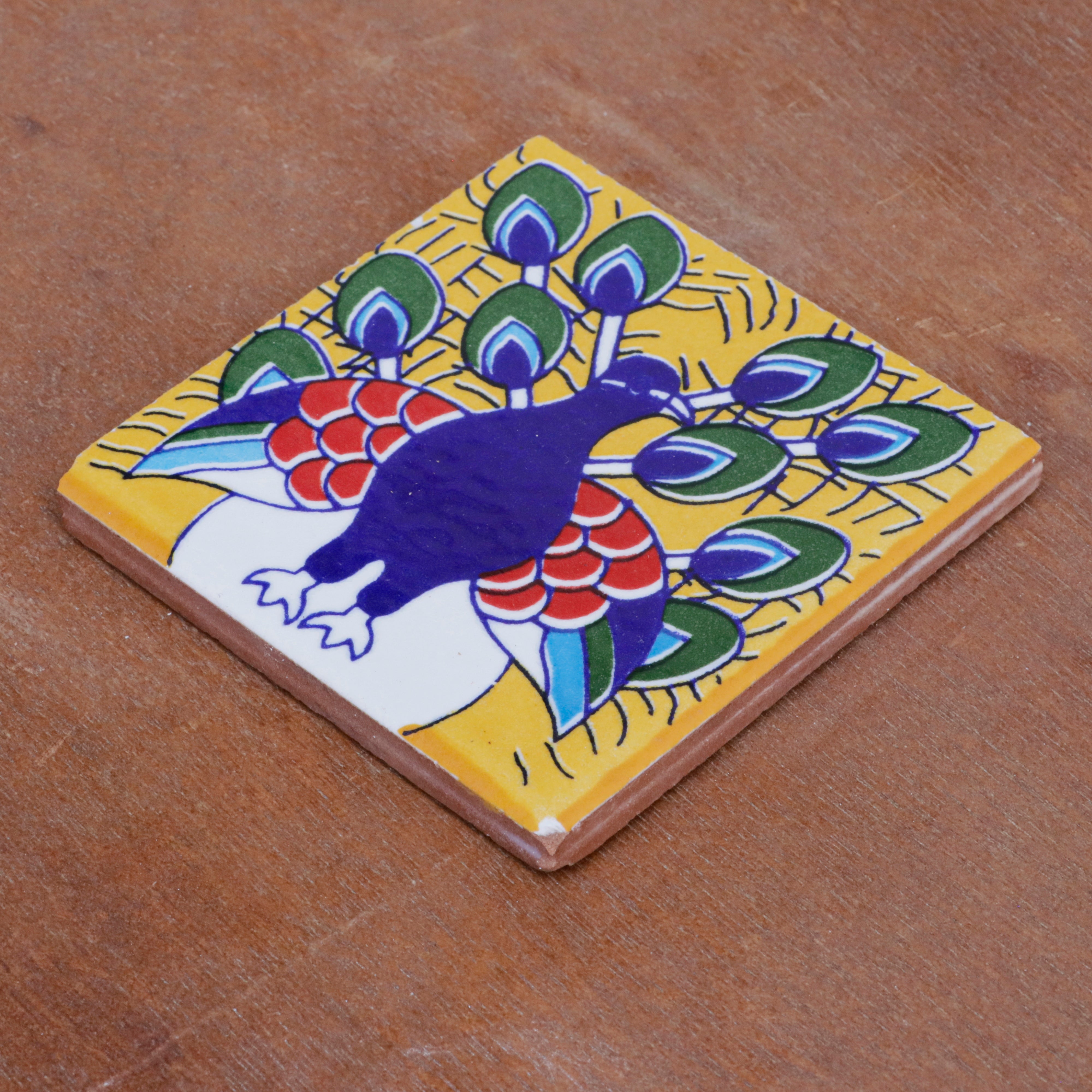 Vintage Bold Blue Peacock Designed Ceramic Square Tile Ceramic Tile