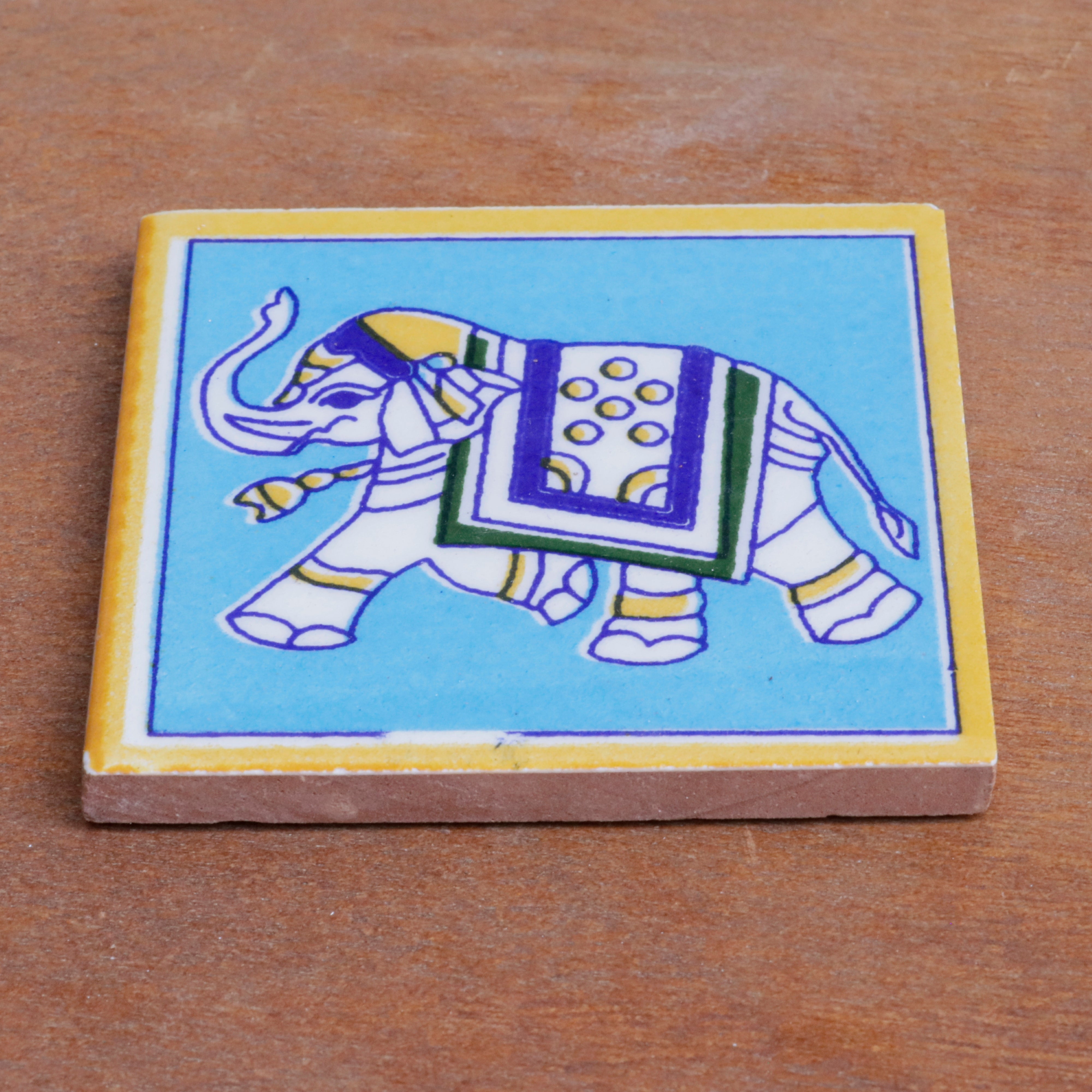 Wisdom Style Elephant Designed Ceramic Square Tile Set of 2 Ceramic Tile