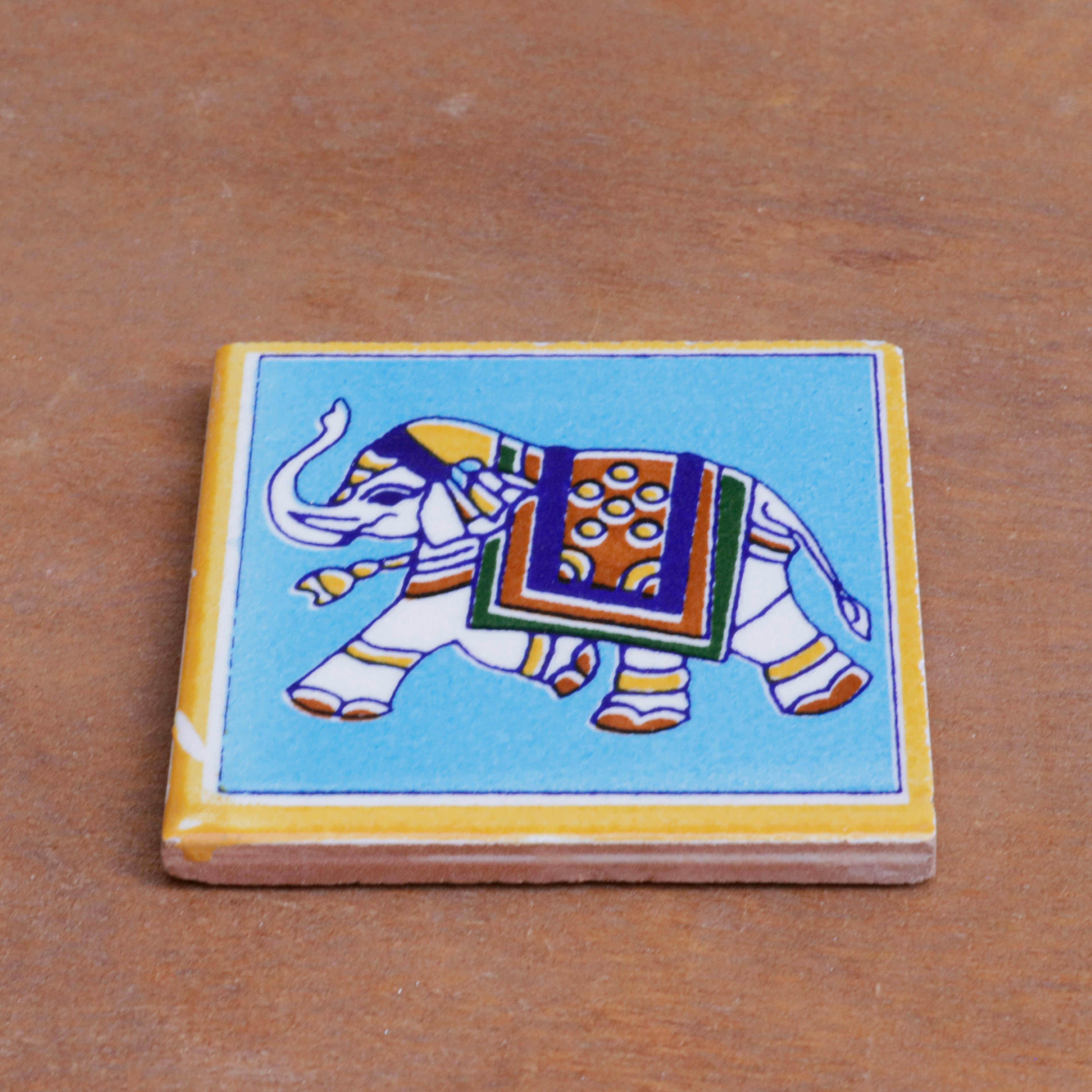 Unique Cultural Elephant Designed Ceramic Square Tile Set of 2 Ceramic Tile