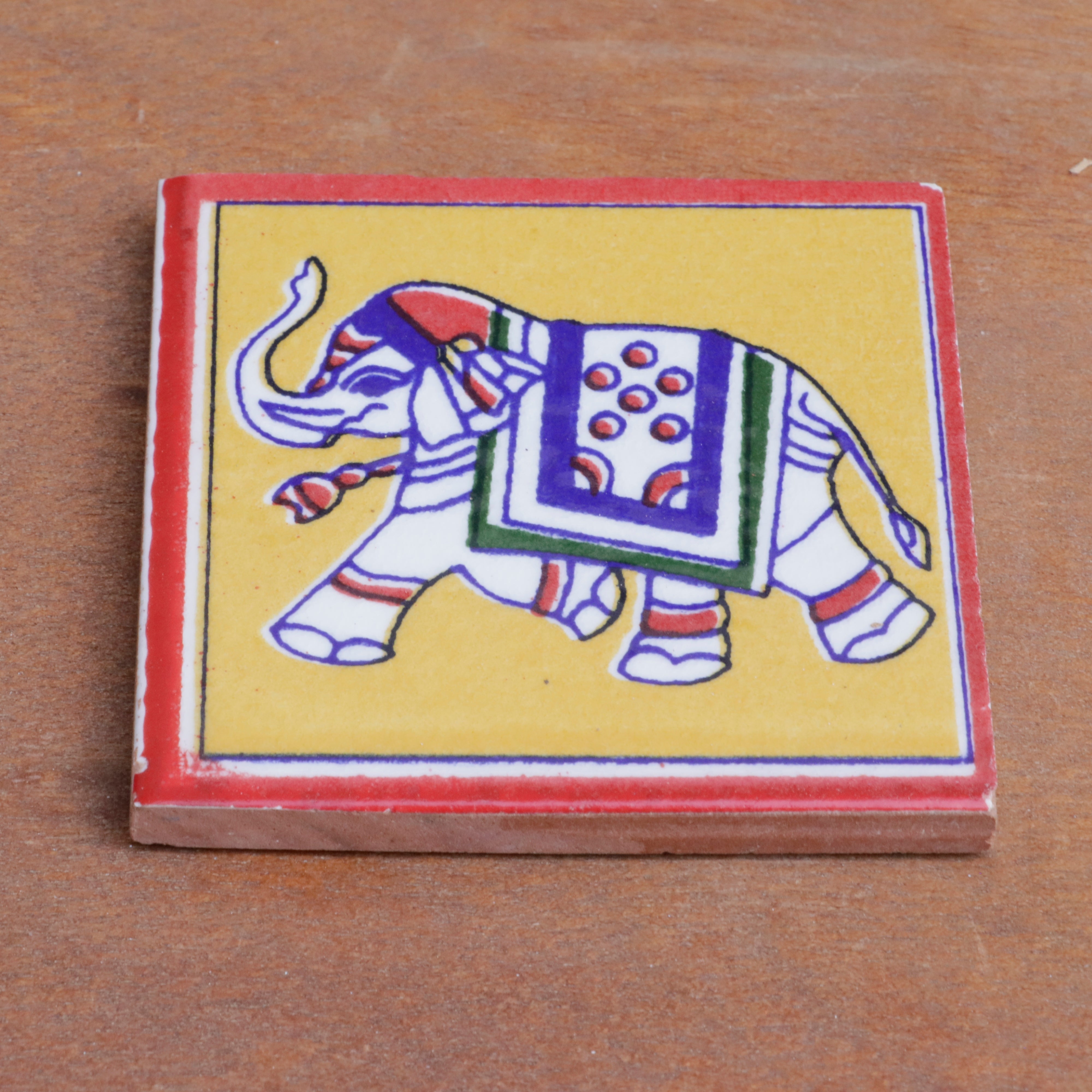 Elegant Royal Finished Elephant Designed Ceramic Square Tile set of 2 Ceramic Tile