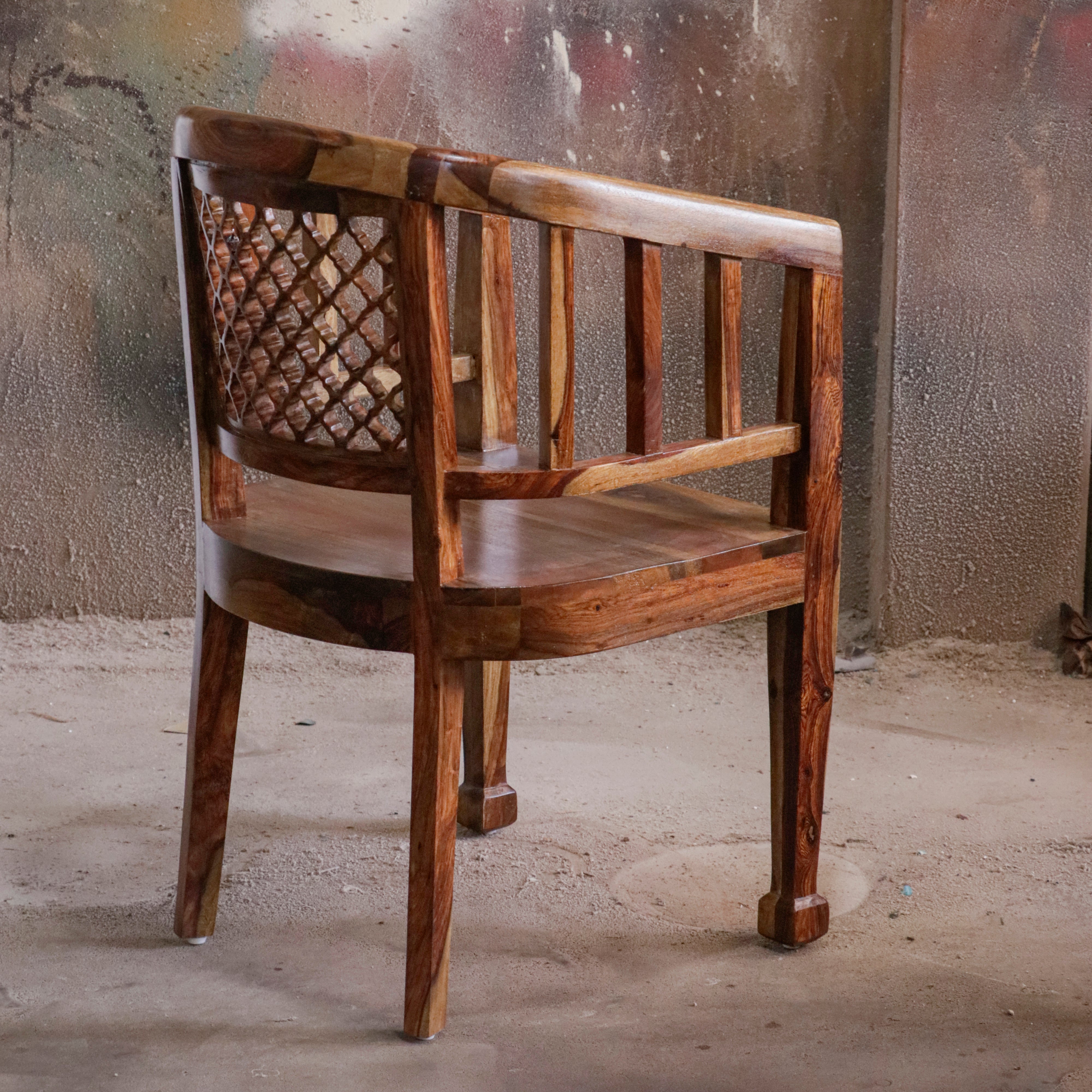 Vintage Natural Brown Finished Wooden Handmade Chair Set of 2 Arm Chair