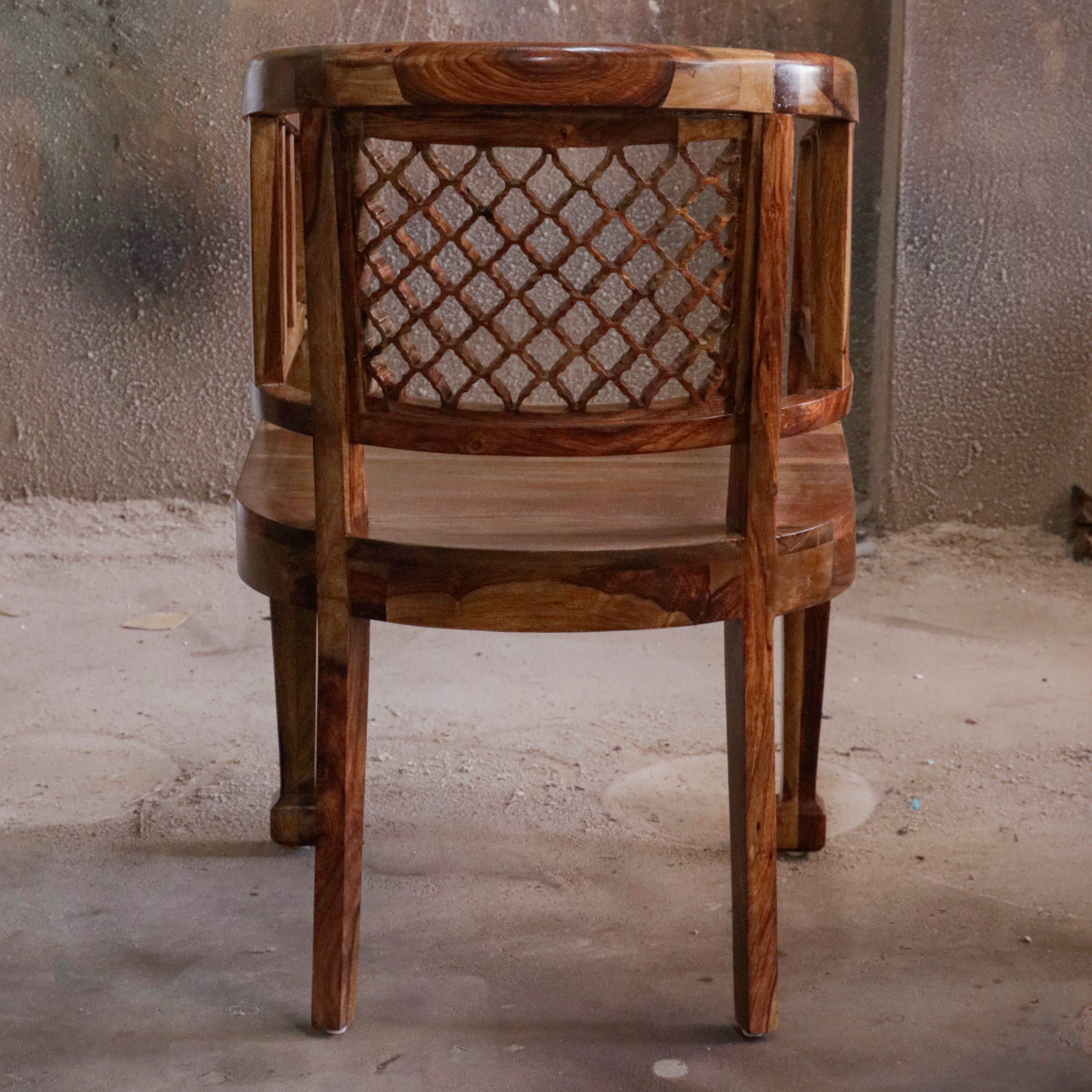 Vintage Natural Brown Finished Wooden Handmade Chair Set of 2 Arm Chair