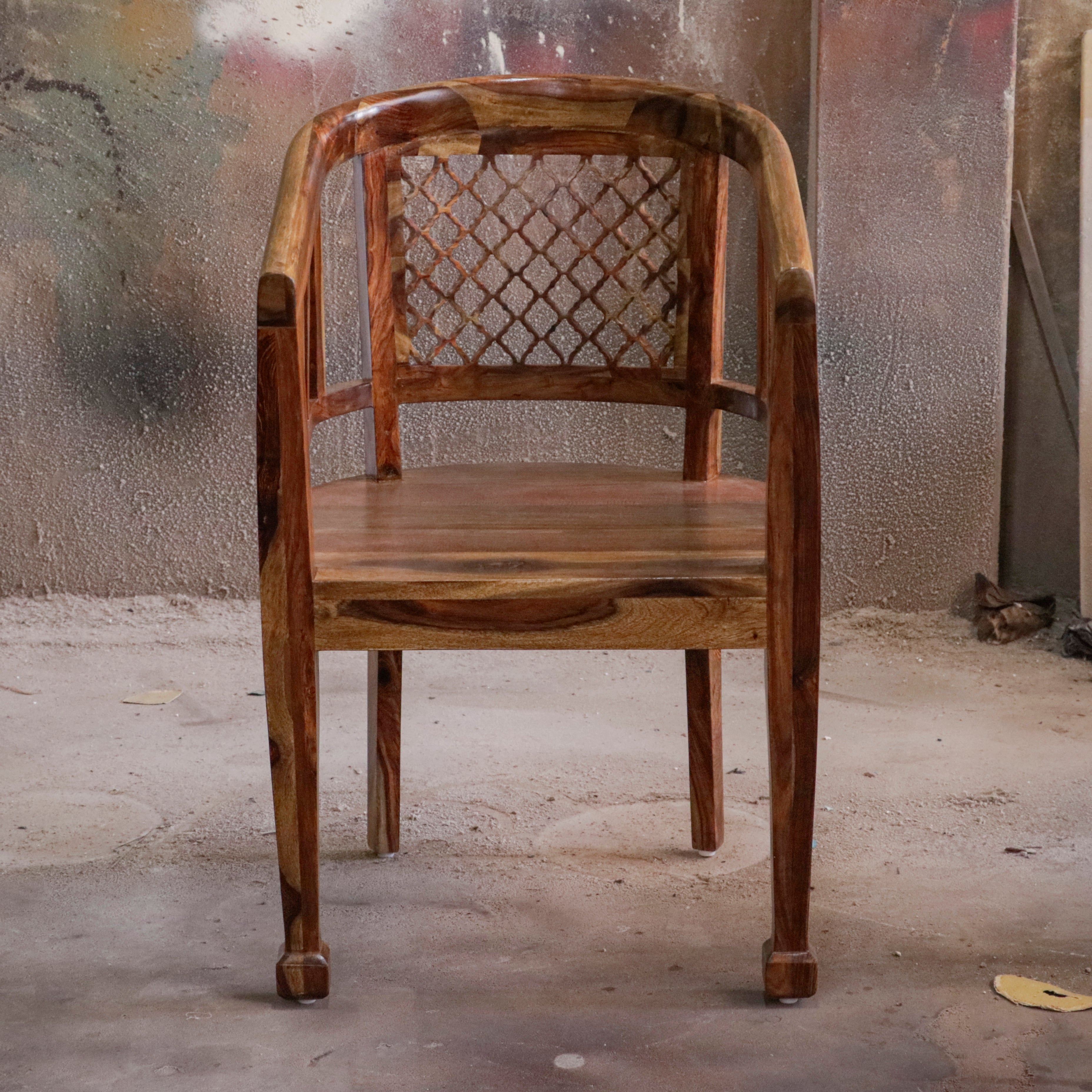 Vintage Natural Brown Finished Wooden Handmade Chair Set of 2 Arm Chair