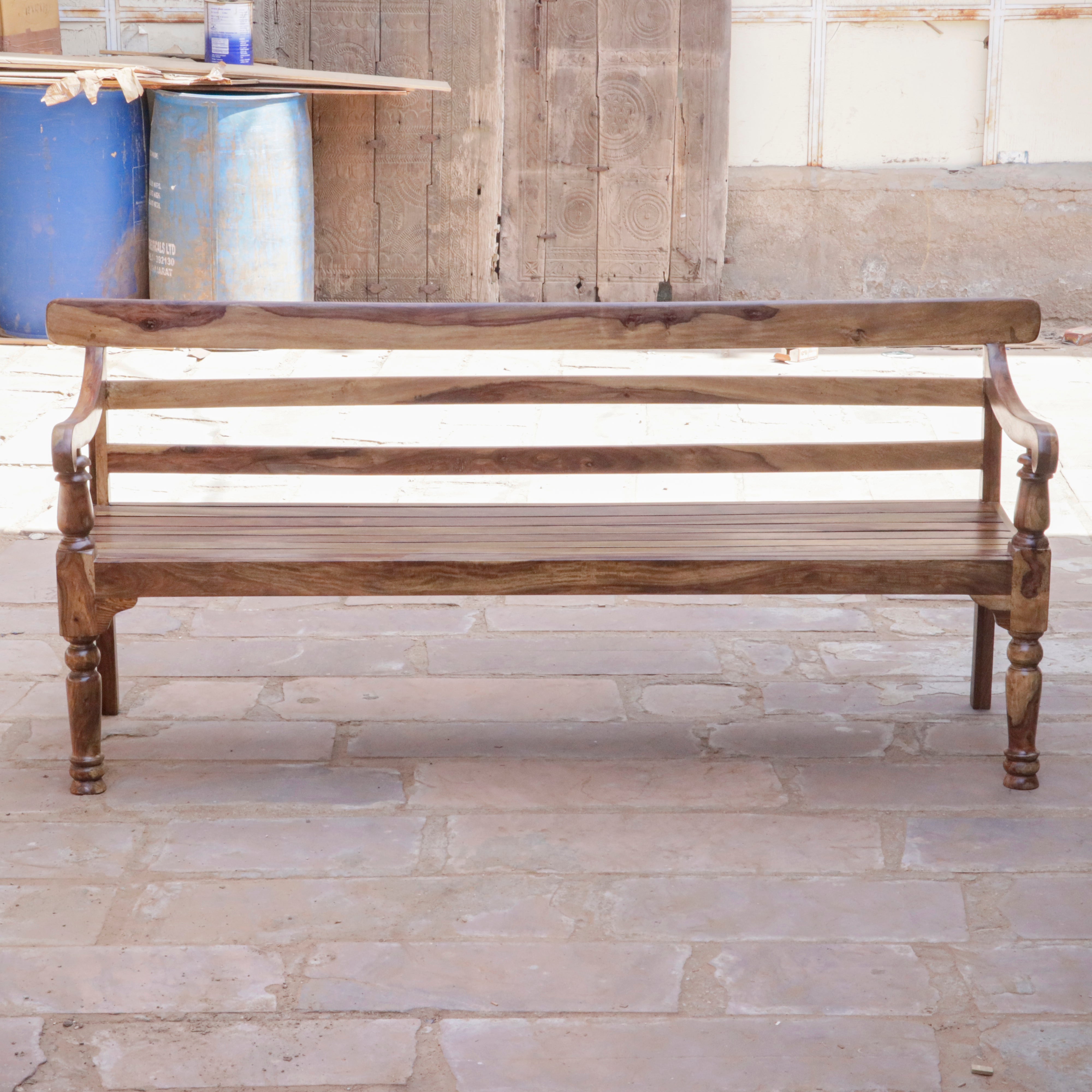 Antique Long Teak Finish Handcrafted Wooden Bench for Home Bench