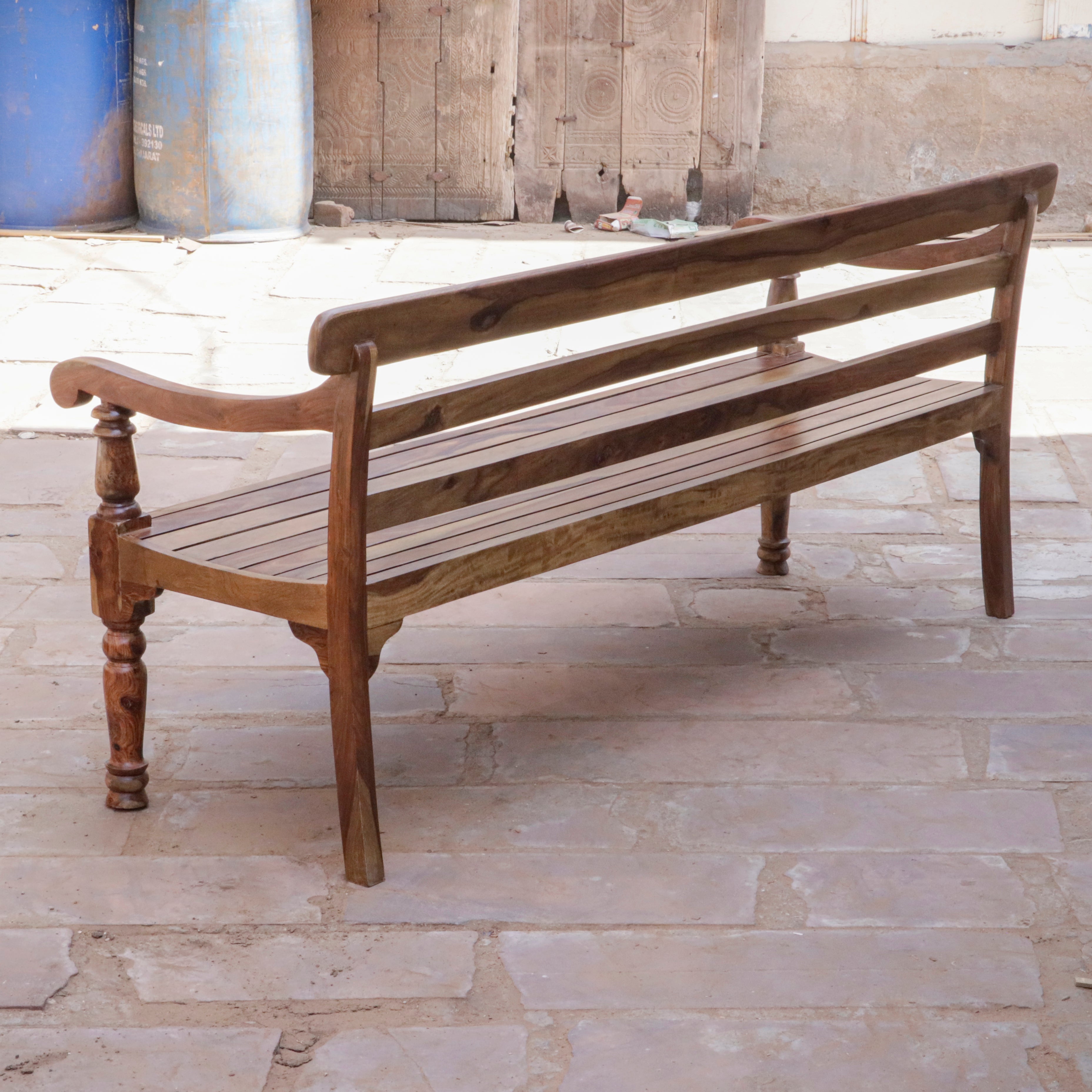 Antique Long Teak Finish Handcrafted Wooden Bench for Home Bench
