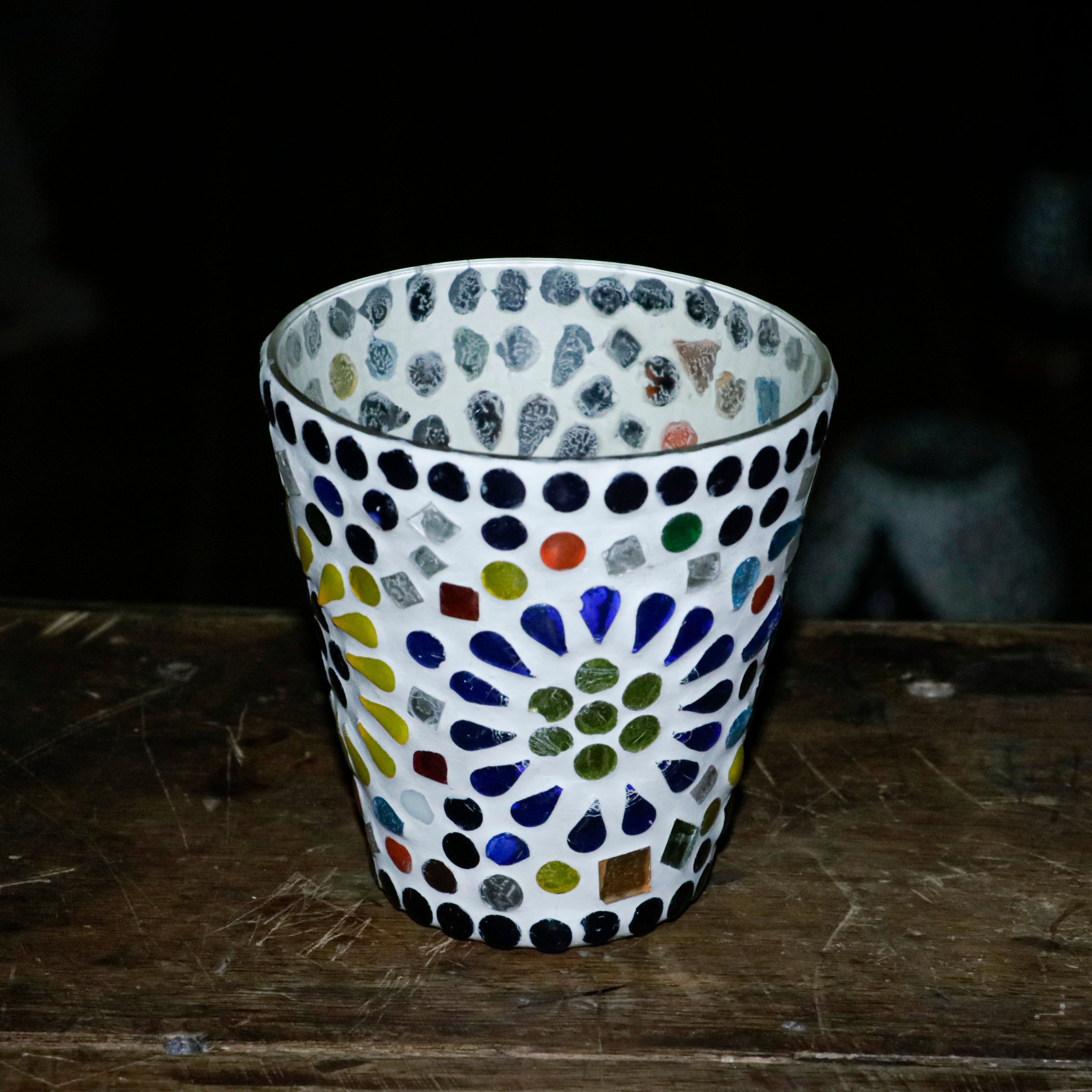 Aesthetic Rich Colourful Dot Designed Ceramic Glass Candle Holde Candle Holder