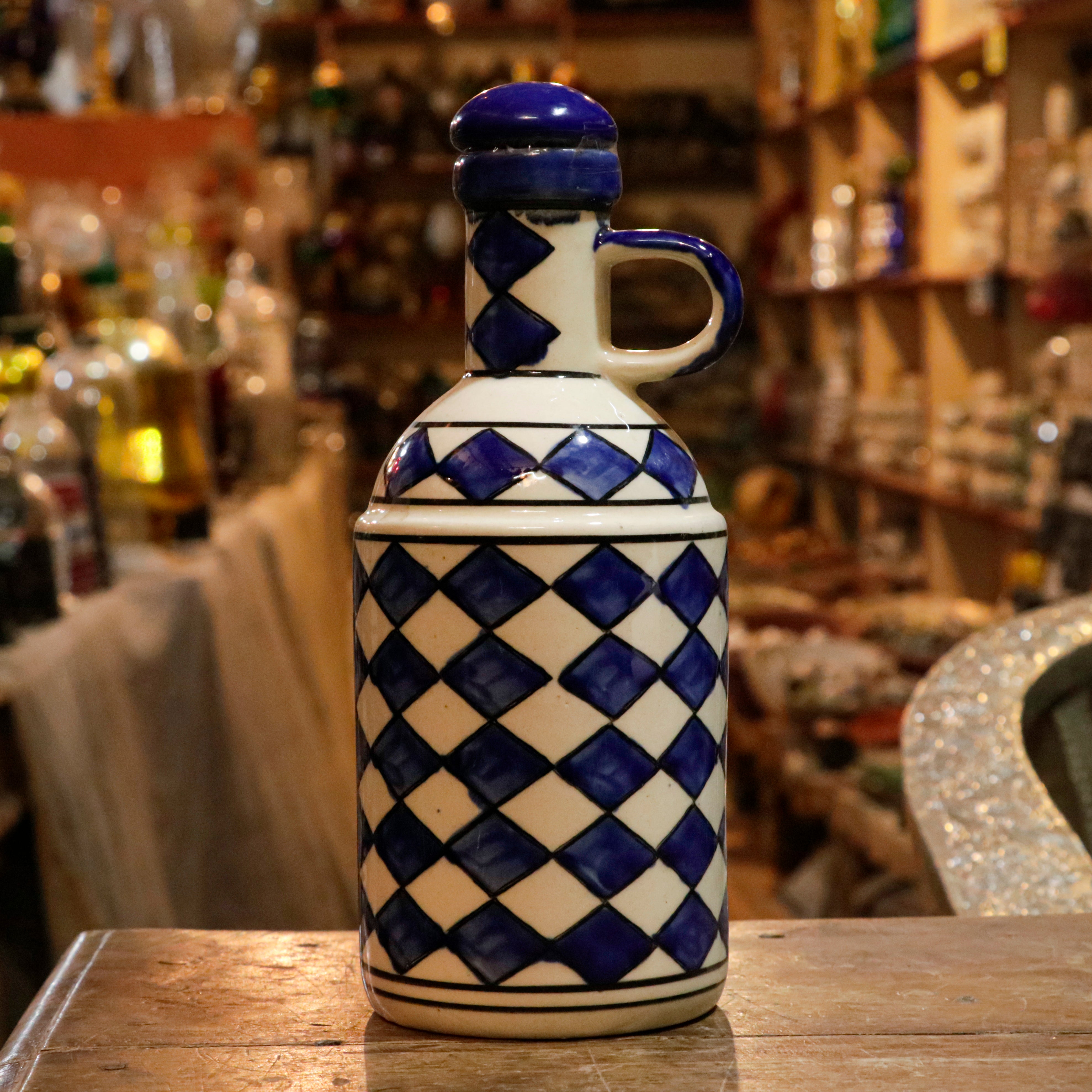 Old Rich Blue Bricks Designed Pottery Oil Ceramic Storage Bottle Ceramic Bottle