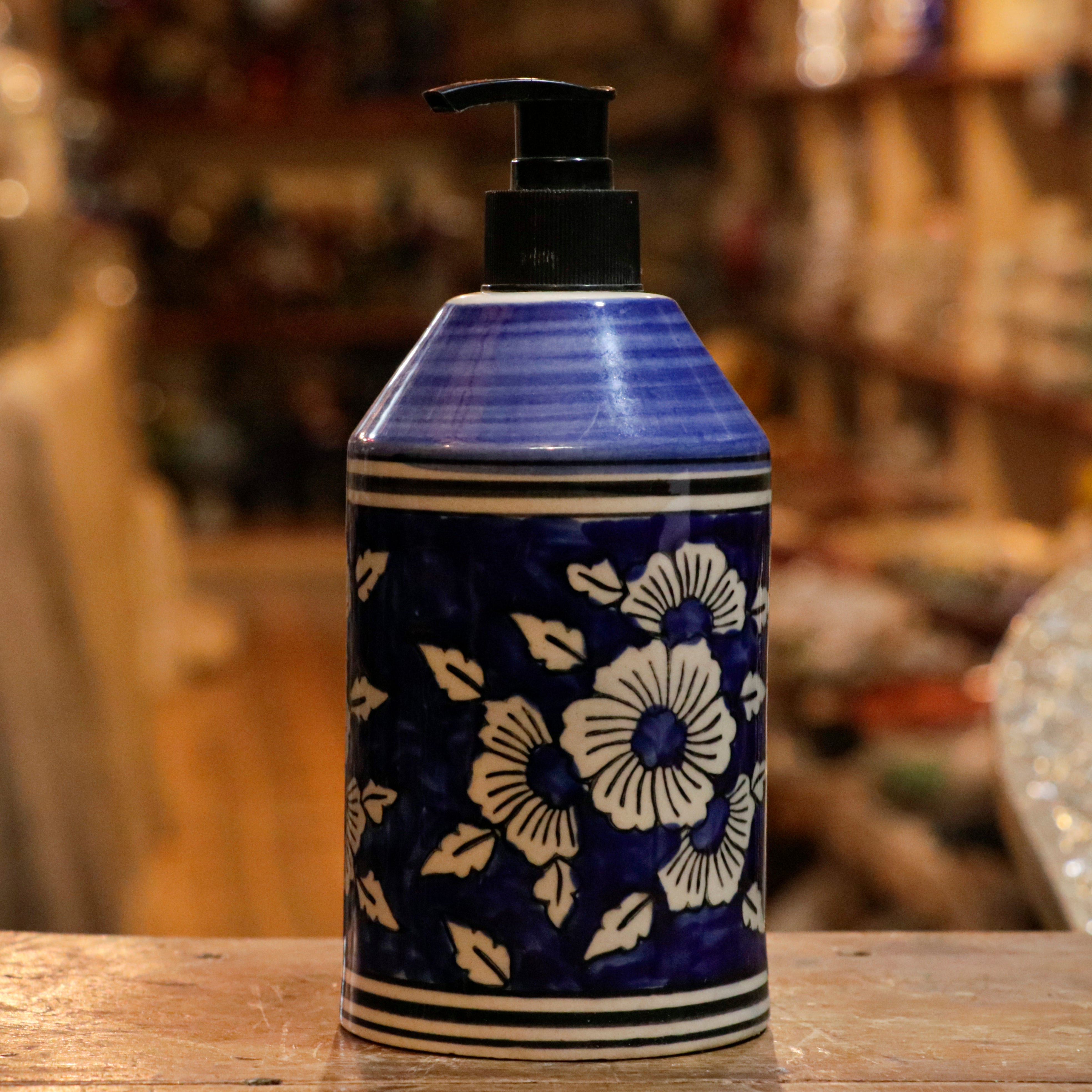 Antique Turbon Flower Hand-Painted Hand Wash Liquid Ceramic Bottle Hand Wash Bottle