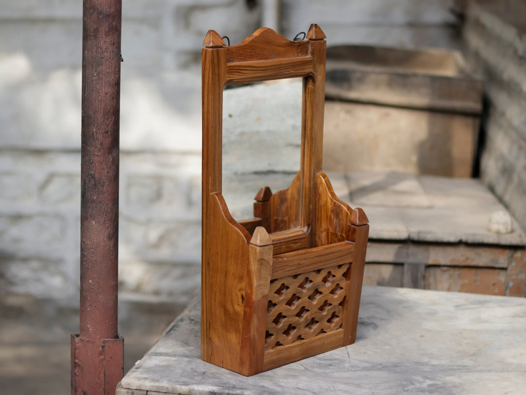 Solid Wood Mirror with Basket Mirror