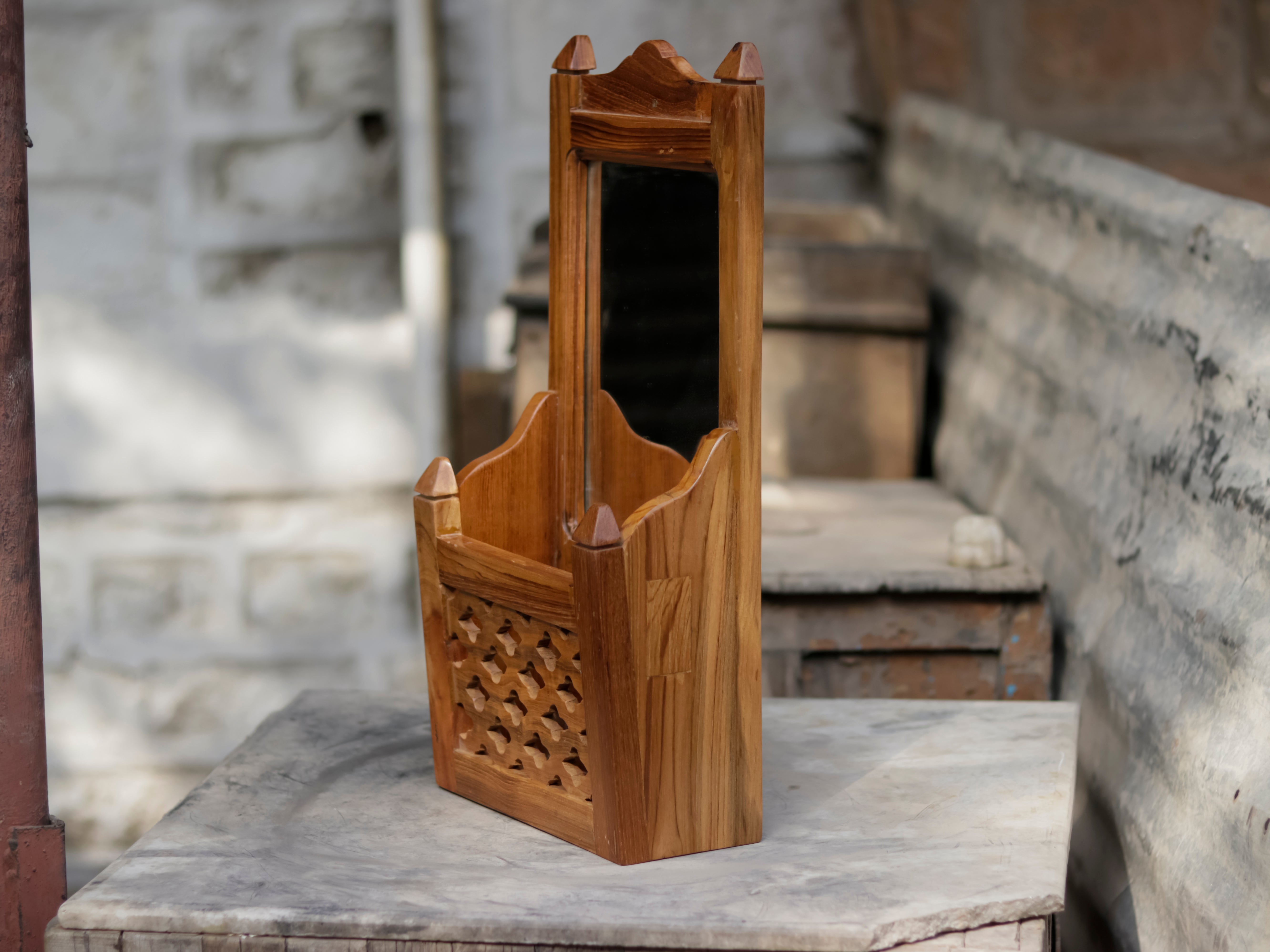 Solid Wood Mirror with Basket Mirror