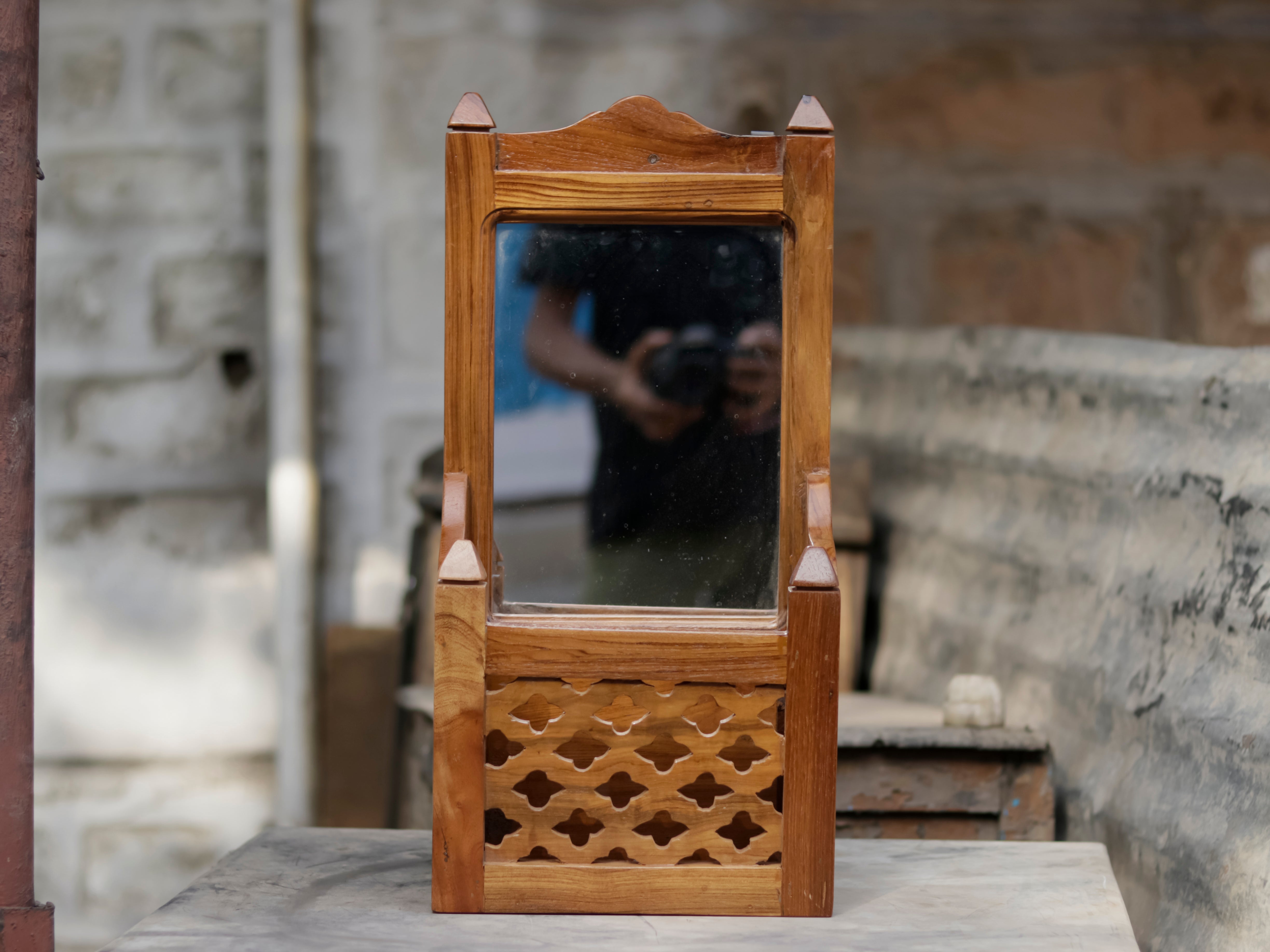 Solid Wood Mirror with Basket Mirror