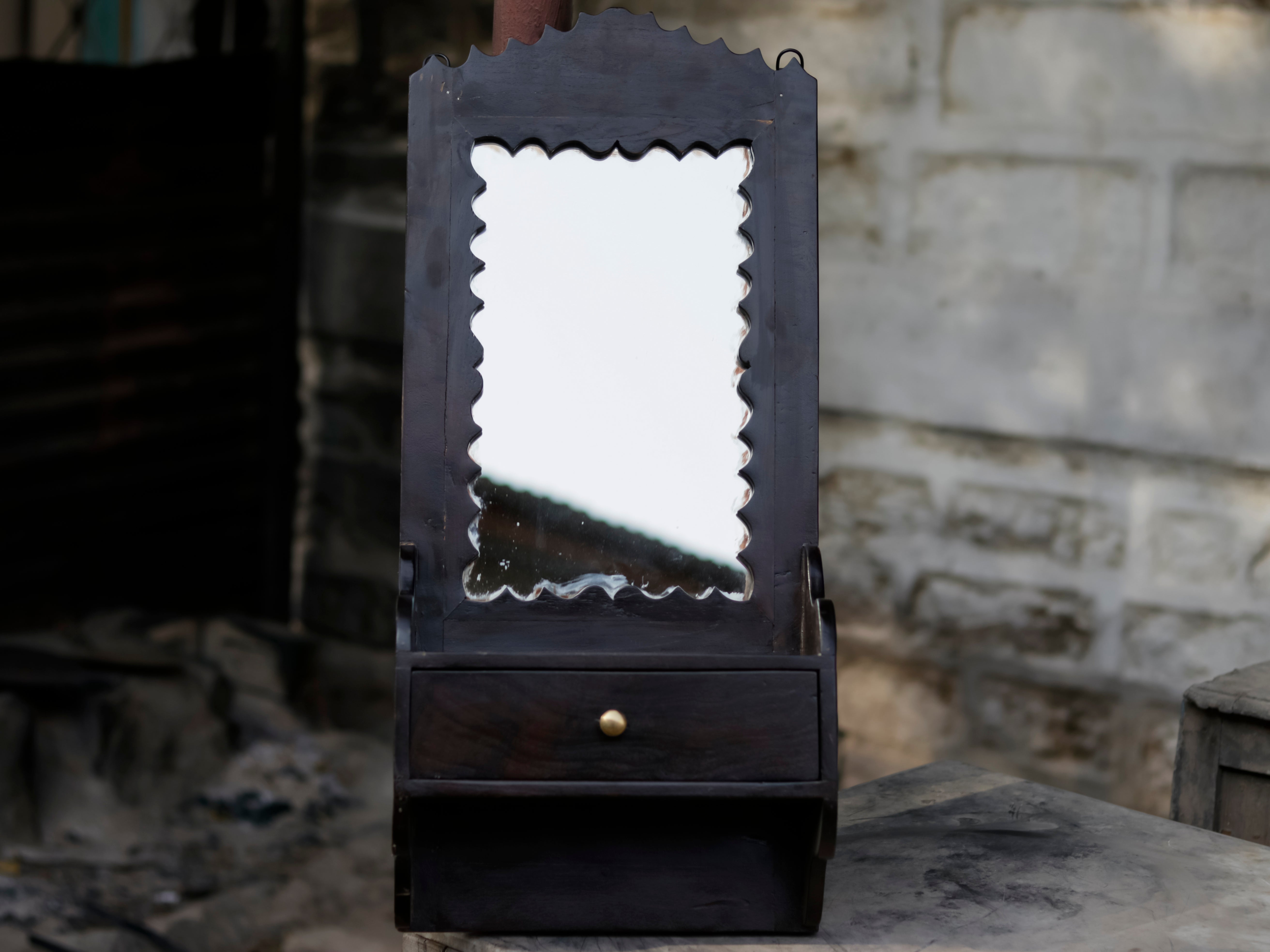 Aesthetic Dark Black Wooden Handmade Hanging Wall Mirror Mirror