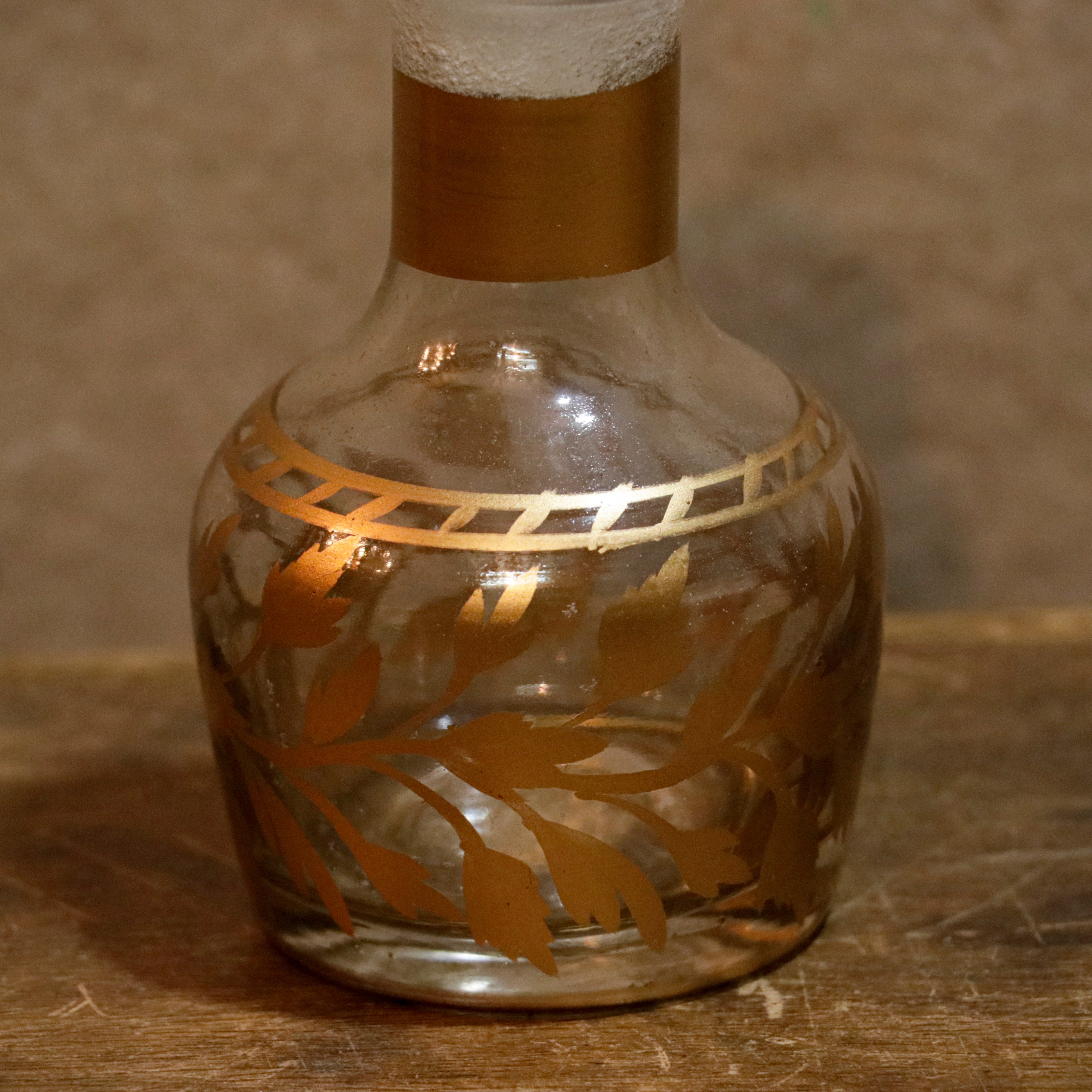 Golden Blush Ribbed and Knob Topped Shine Storage Jar Decanter Bottle
