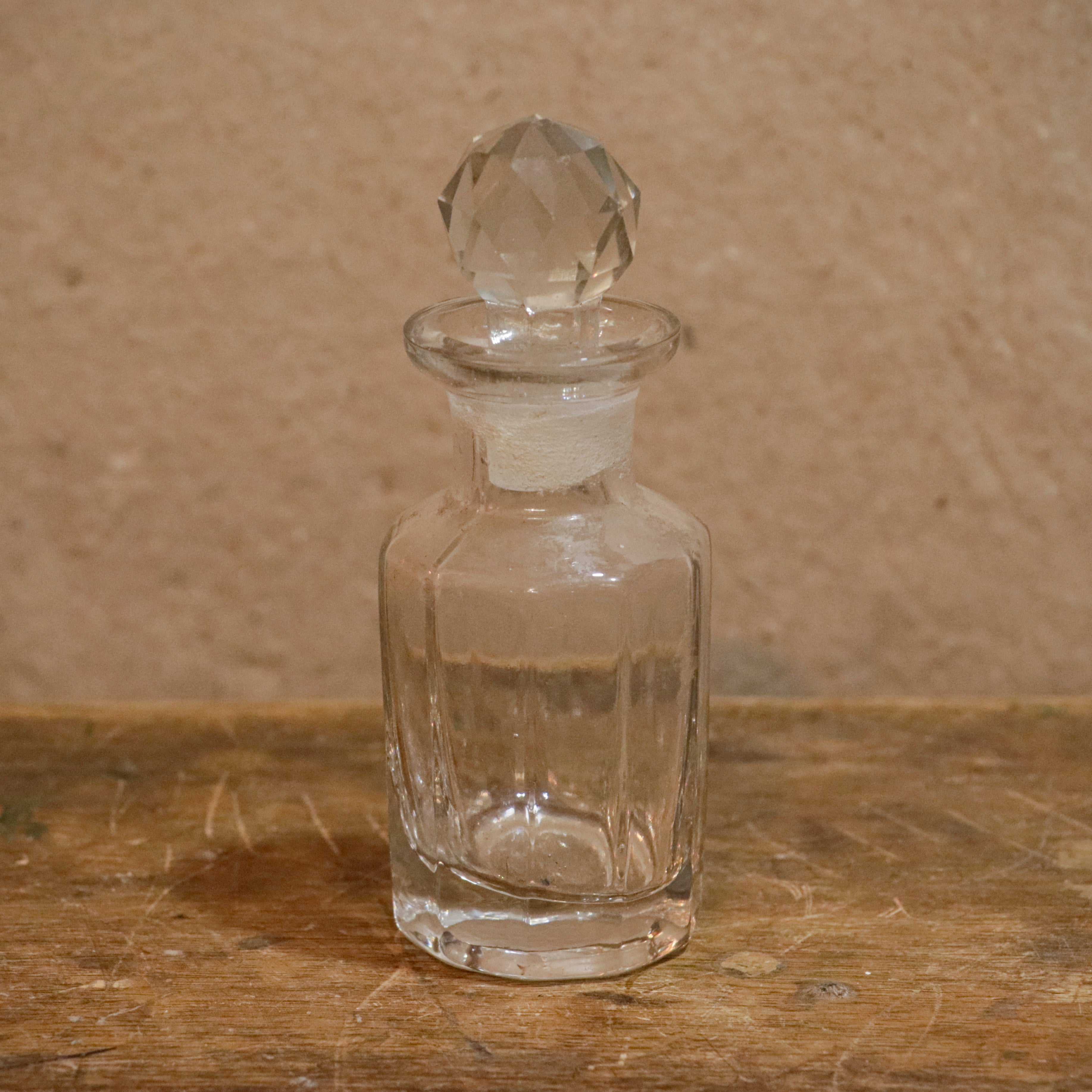 Old Retro Ribbed and Knob Topped Transparent Storage Jar Decanter Bottle