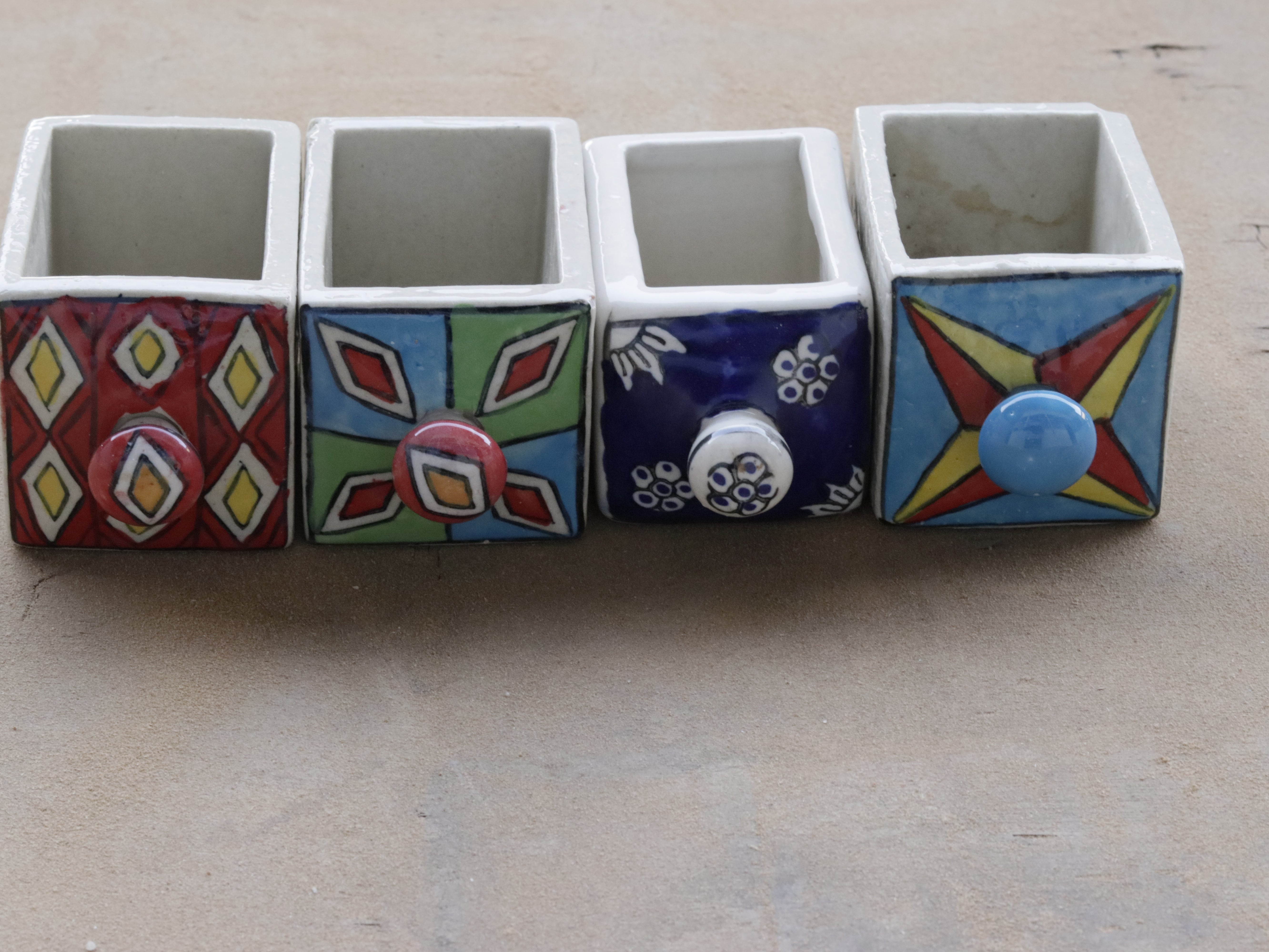 Old Light Flower Multidrawer Designed Ceramic Drawer Set of 4 Ceramic Drawers