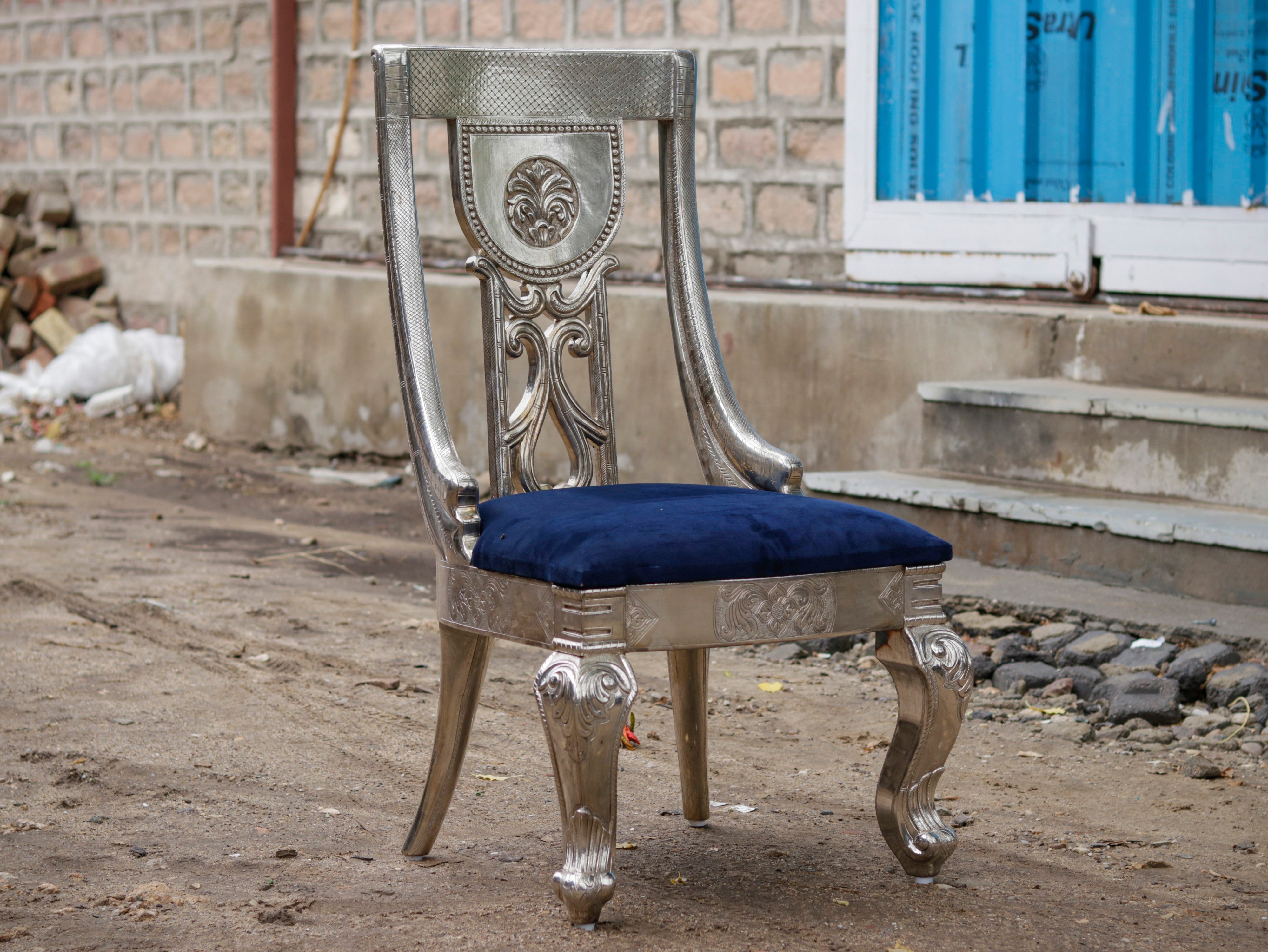 White metal Fitted royal Maharaja Chair Silver Finishing