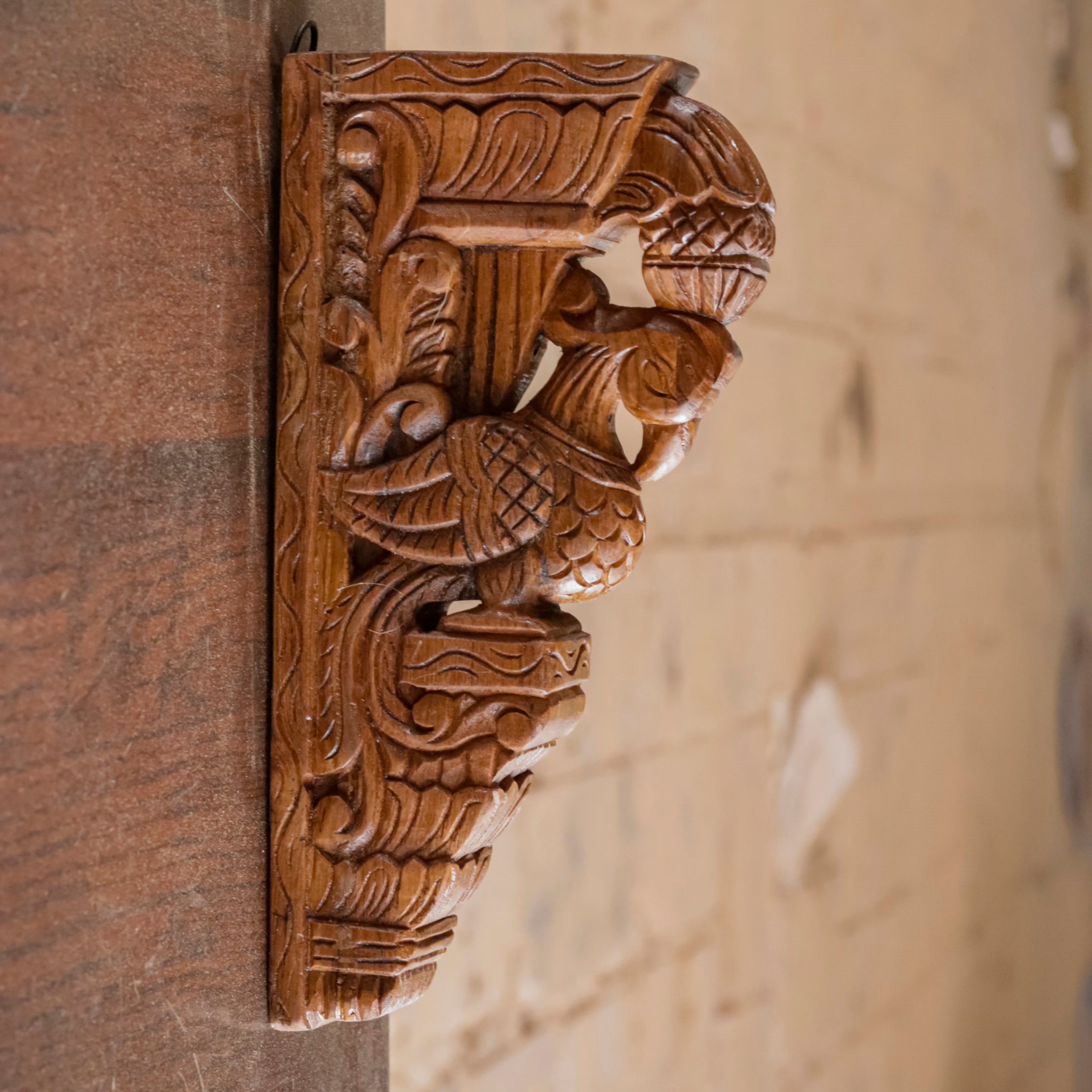 Beautifully Detailed Bird Traditional Teak Wood Door Bracket Door Bracket