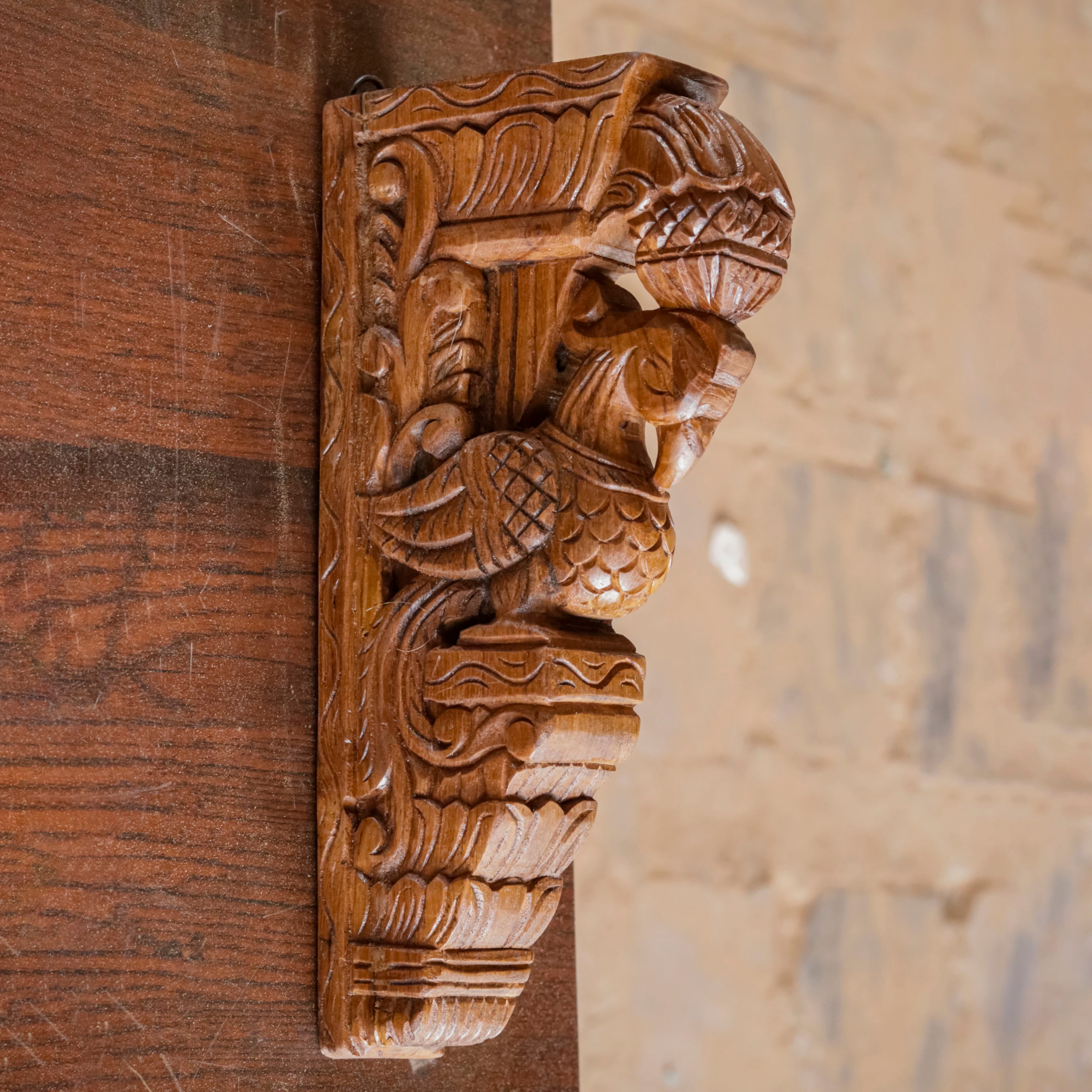 Beautifully Detailed Bird Traditional Teak Wood Door Bracket Door Bracket