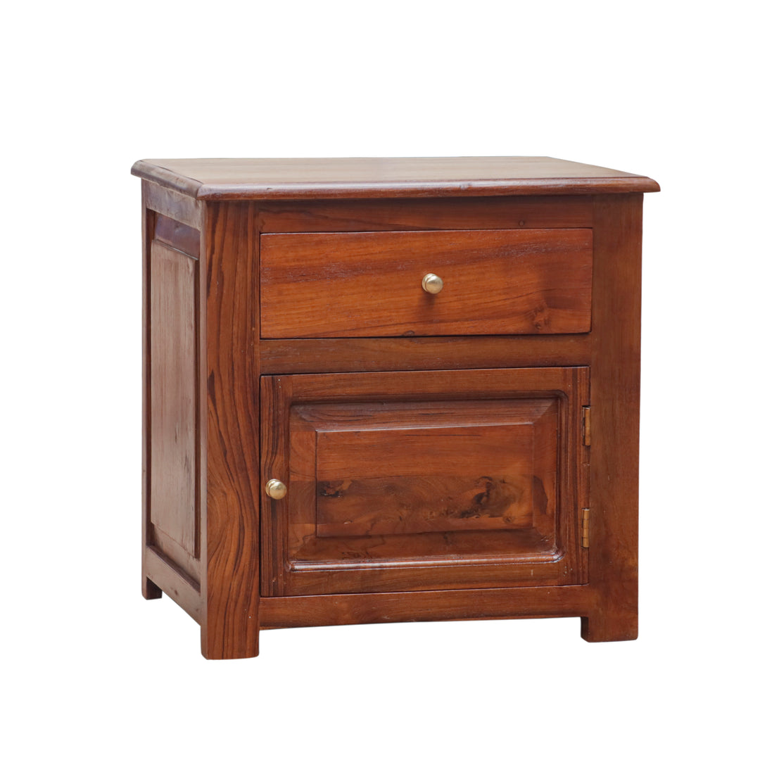 Aristocratic Natural Wooden Single Drawer Bedside with Storage (Single) Bedside