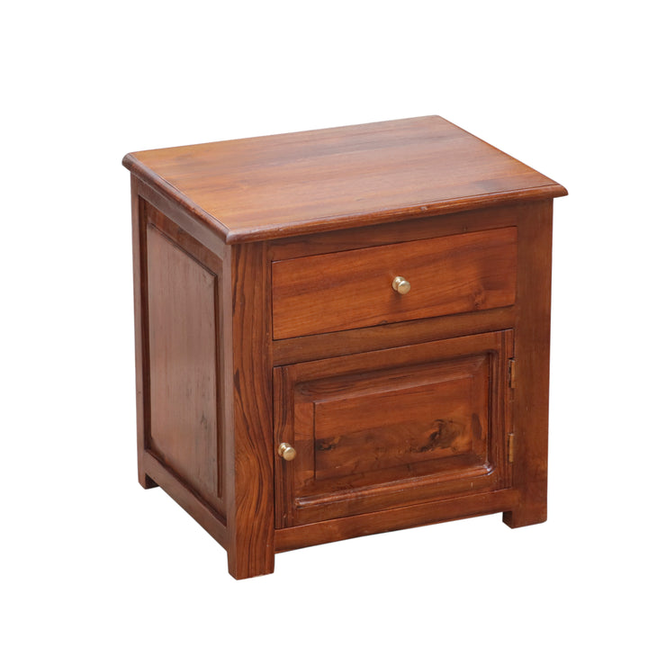 Aristocratic Natural Wooden Single Drawer Bedside with Storage (Single) Bedside