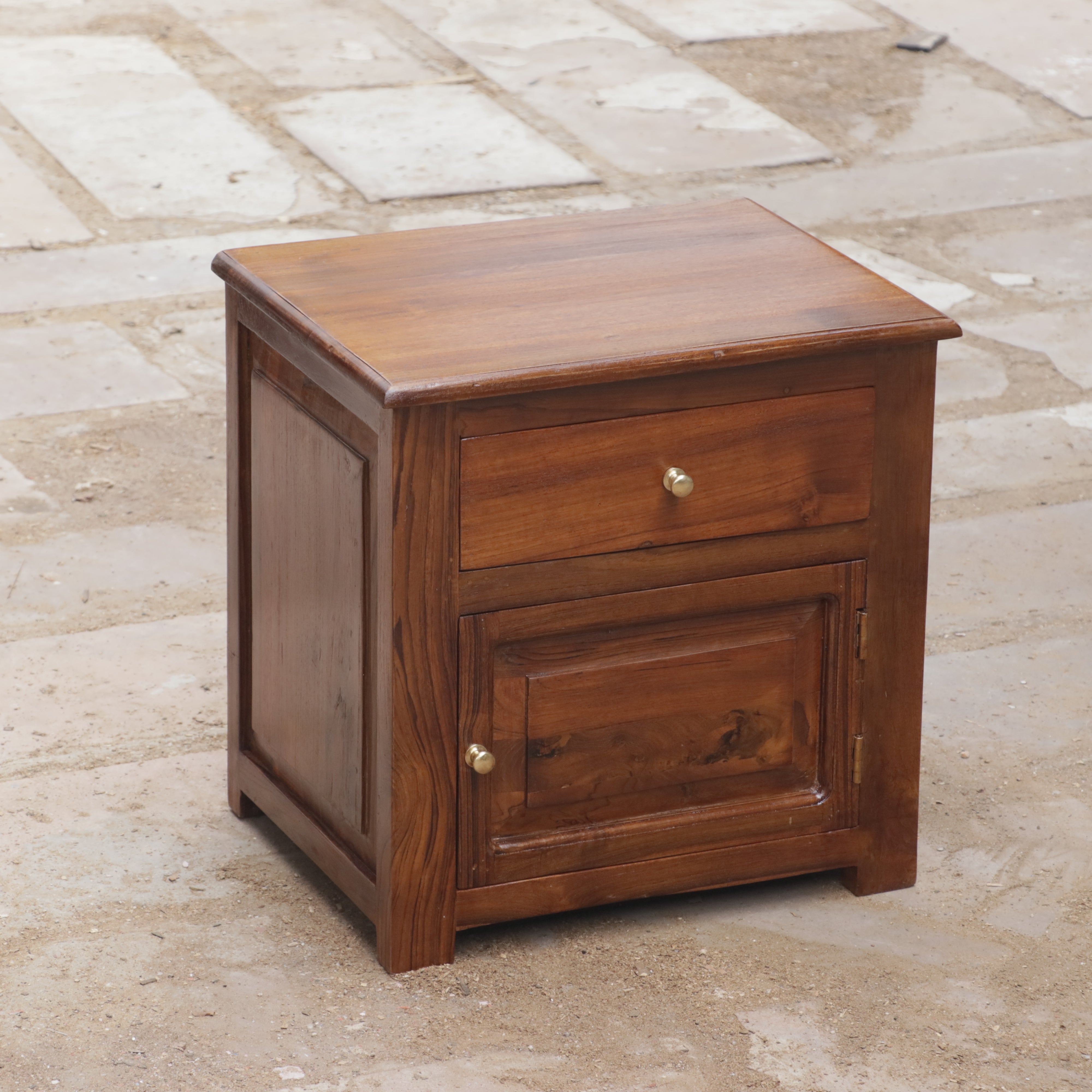 Aristocratic Natural Wooden Single Drawer Bedside with Storage (Single) Bedside