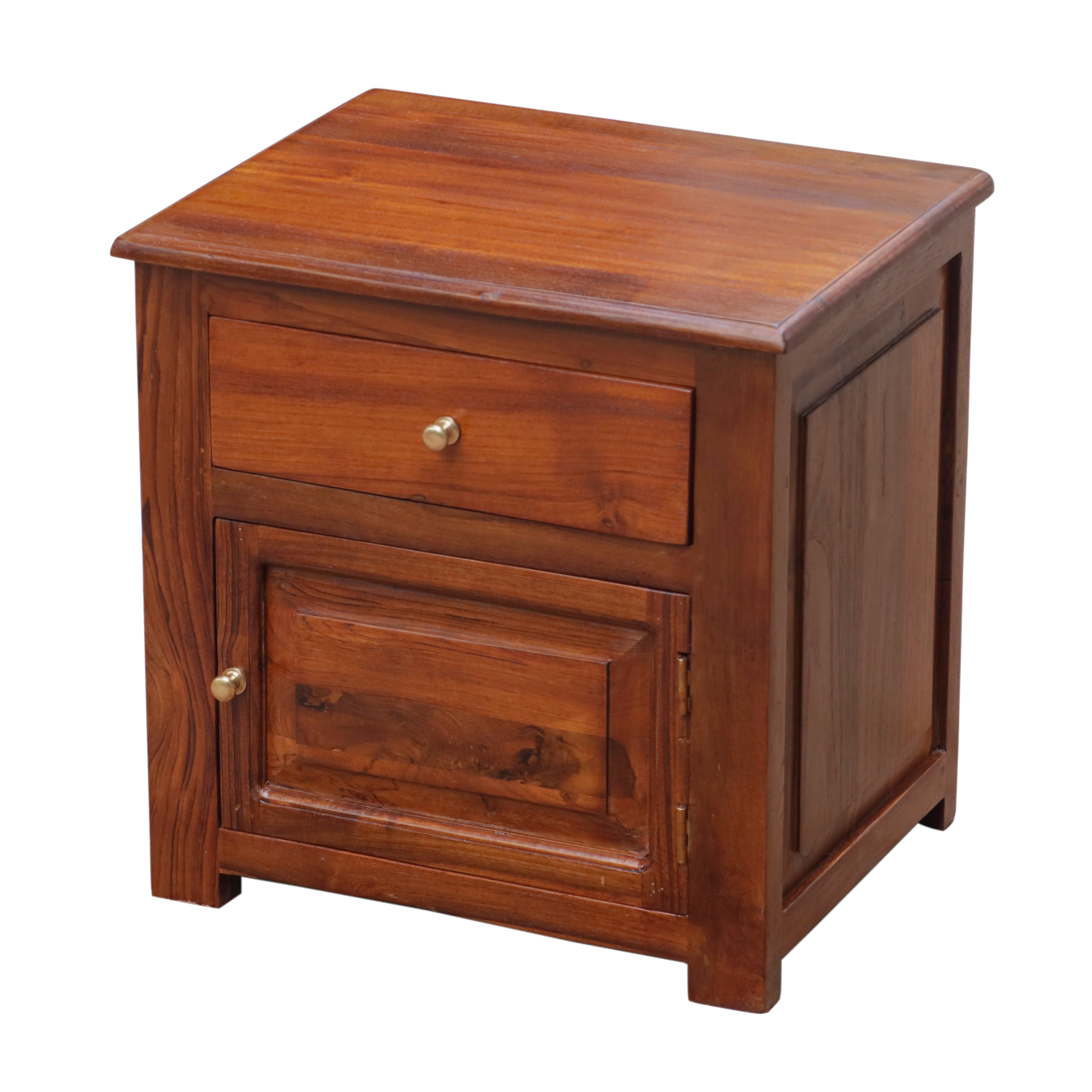 Aristocratic Natural Wooden Single Drawer Bedside with Storage (Single) Bedside